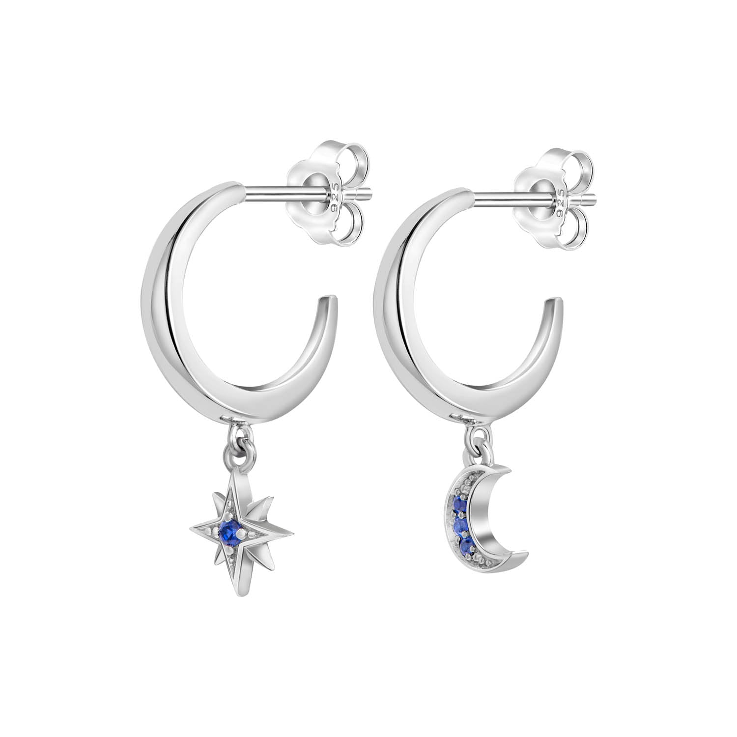 Moon & Stars Hoop Earrings - Sterling Silver Celestial Jewelry for Women | Boho Chic Dangle Earrings for Everyday Wear & Special Occasions