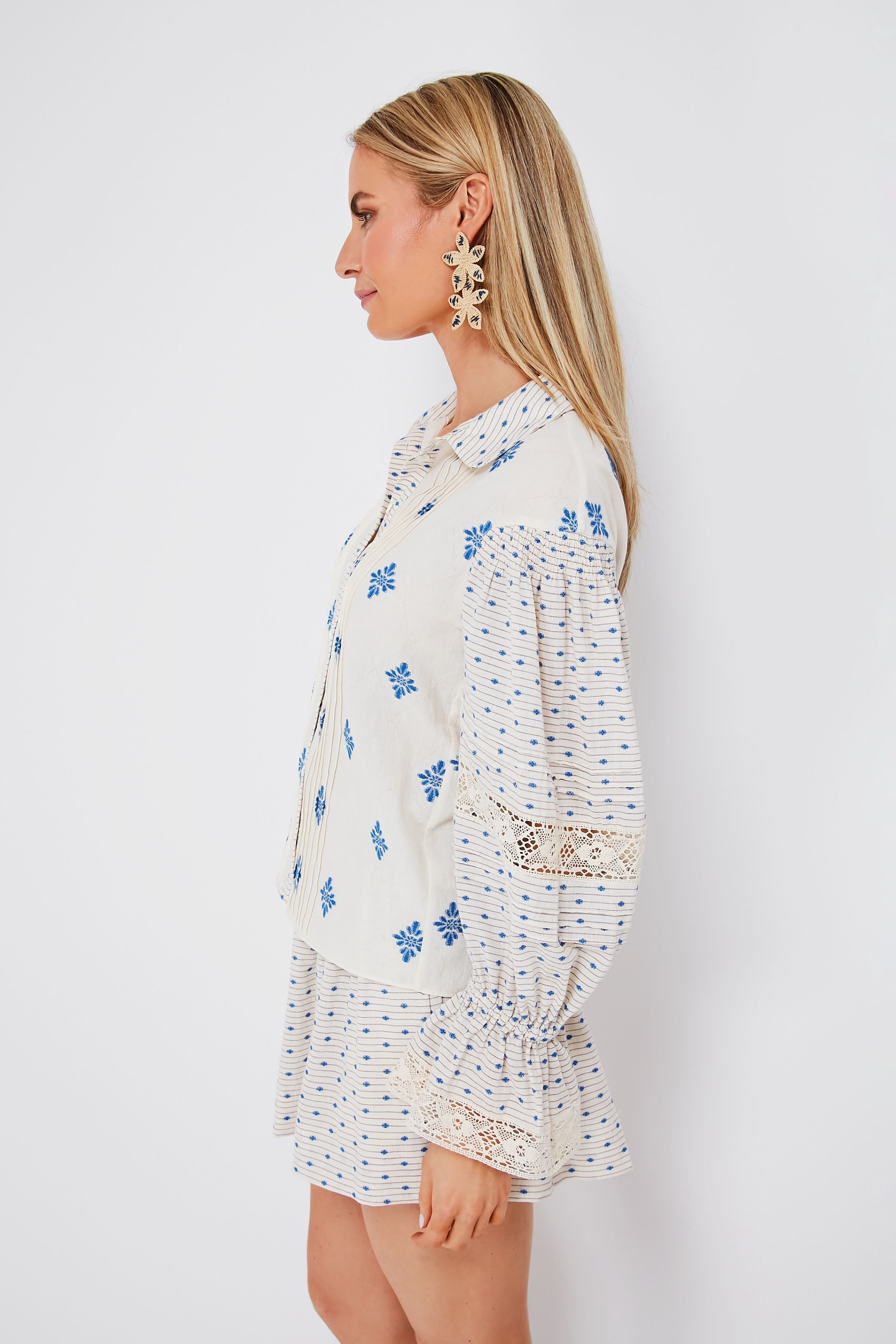 Blue Medallion Ezra Top - Stylish Women's Blouse for Casual & Office Wear - Perfect for Summer Outfits & Layering