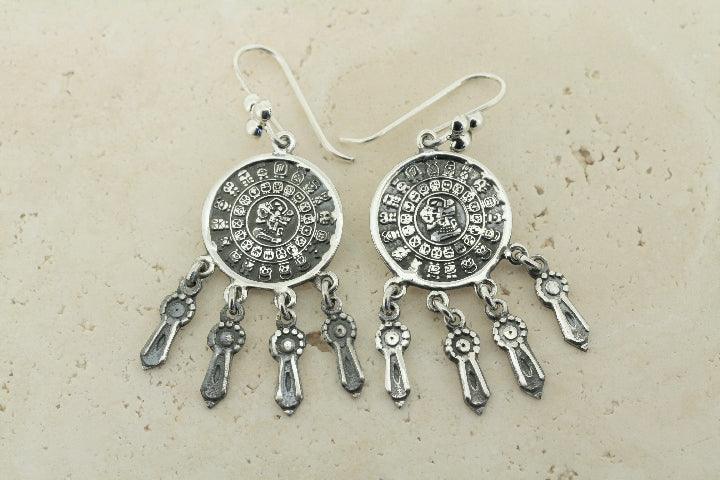 Aztec Calendar Chandelier Earrings - Handmade Boho Tribal Jewelry for Women - Perfect for Festivals, Parties & Ethnic Fashion (Gold/Black)