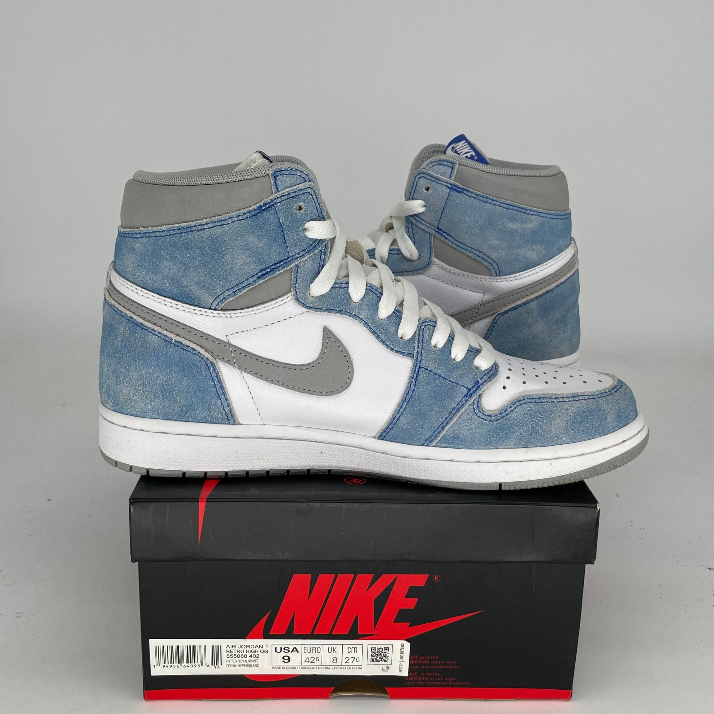 AIR JORDAN 1 HYPER ROYAL Sneakers - Men's Size 9 (555088-402) | Basketball Shoes for Streetwear & Casual Outfits