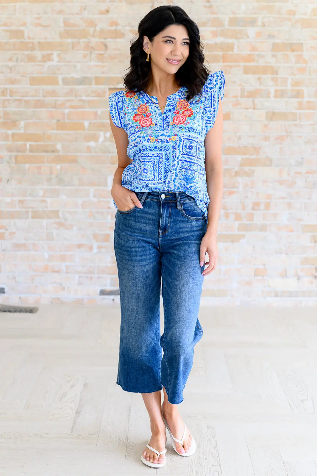 Keep Me Coming V Neck Top in Ivory Royal - Elegant Women's Casual Blouse for Work, Date Night & Everyday Wear