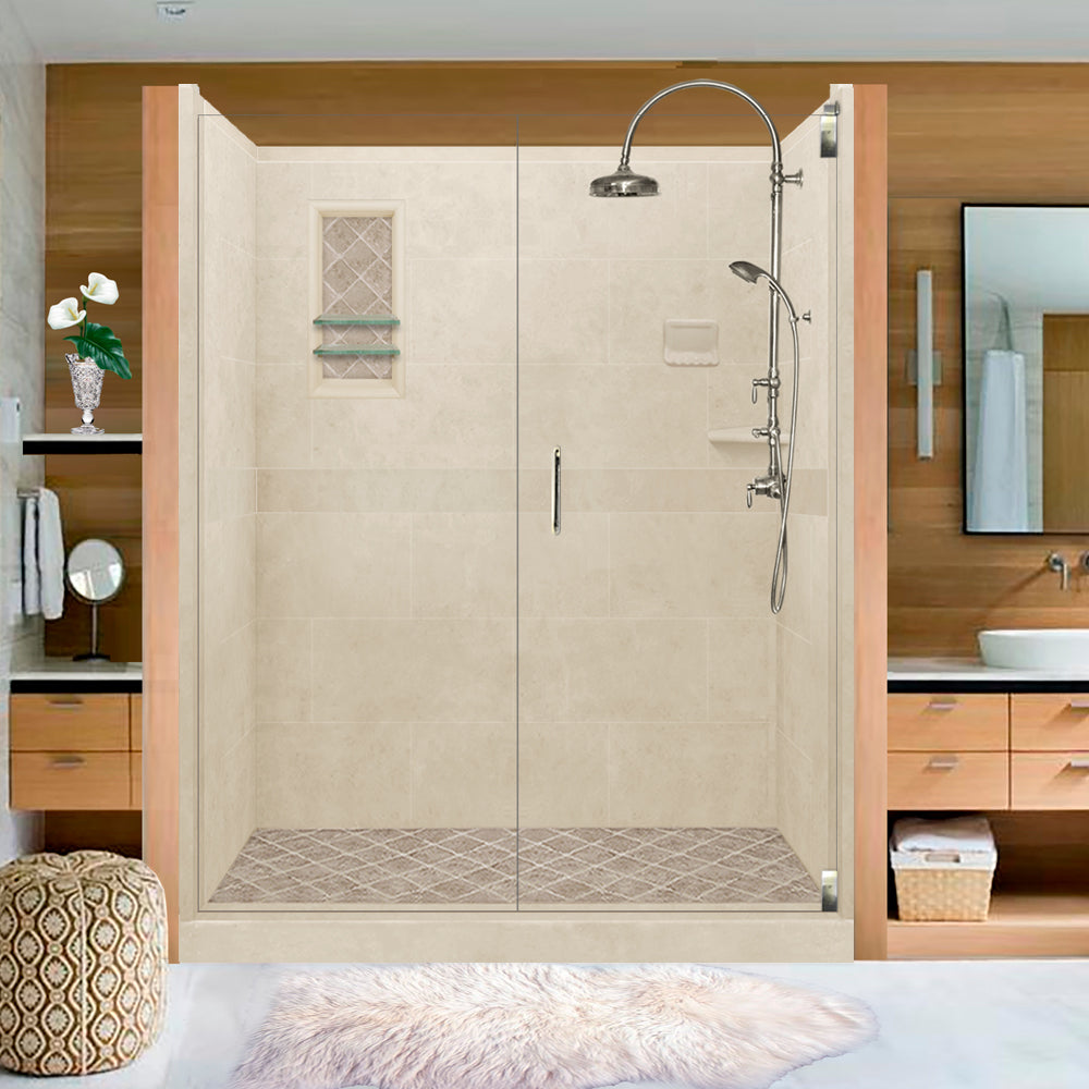 Diamond Solid Desert Sand 60-Inch Alcove Shower Enclosure Kit - Waterproof Bathroom Upgrade for Modern Homes