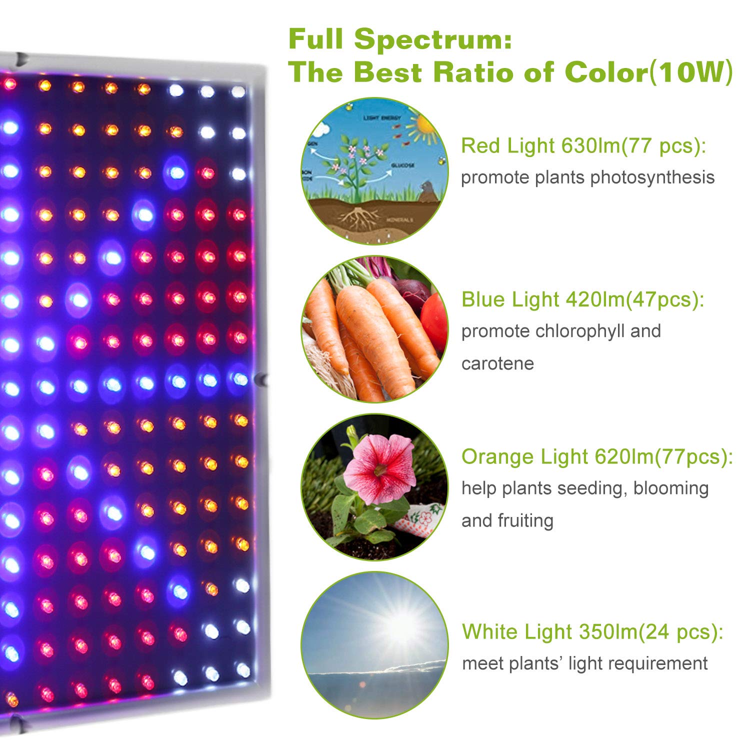 **10W Full Spectrum LED Grow Light for Indoor Plants - Greenhouse Hanging Plant Lamp for Veg, Flower, Succulents & Seedlings (Perfect for Hydroponics, Vertical Farming & Home Gardening)**