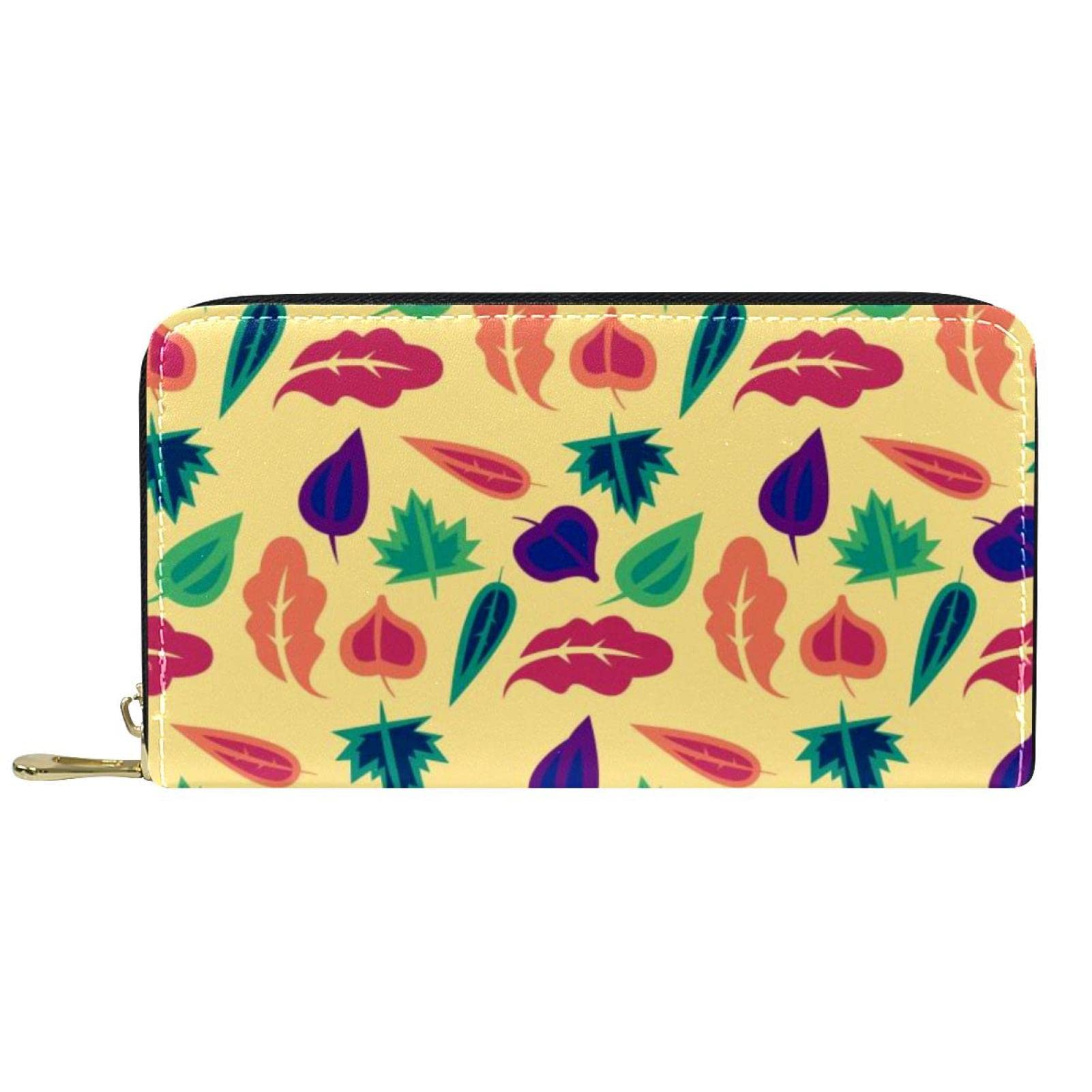 Leather Wallet for Women & Men - Tropical Leaf Print for Travel & Daily Use