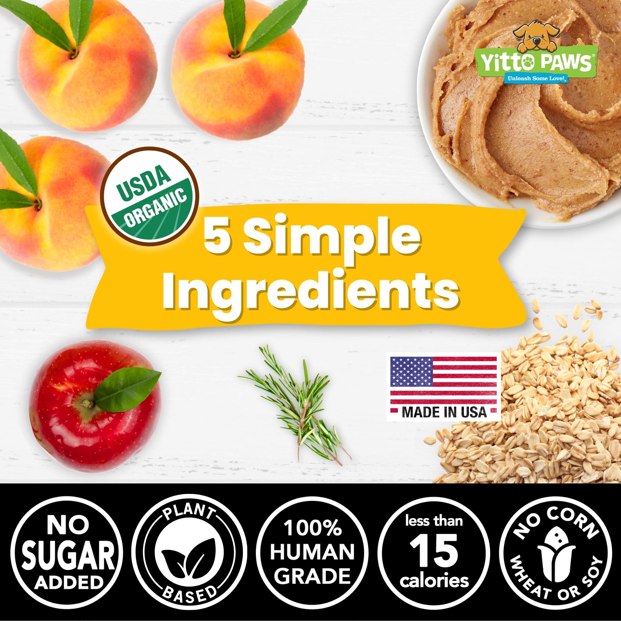 Organic Crunchy Peanut Butter Dog Treats with Peach & Oats - All Natural, Vegan, Low Calorie Training Biscuits for Dogs - USA Made, Human-Grade, No Sugar Added - Perfect for Training, Rewards & Healthy Snacking