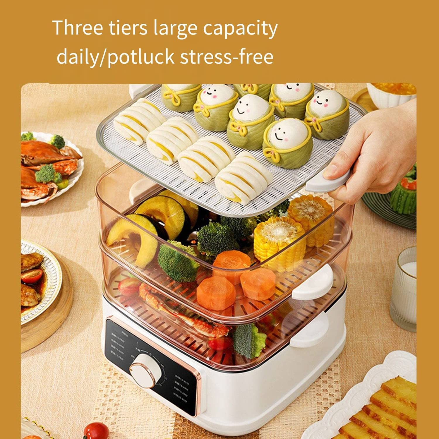 JODAIS Electric Steamer - 3-in-1 Multi-Layer Stainless Steel Steamer Pot for Home Cooking, Hot Pot, Vegetables & Seafood | Perfect for Family Meals & Healthy Meal Prep