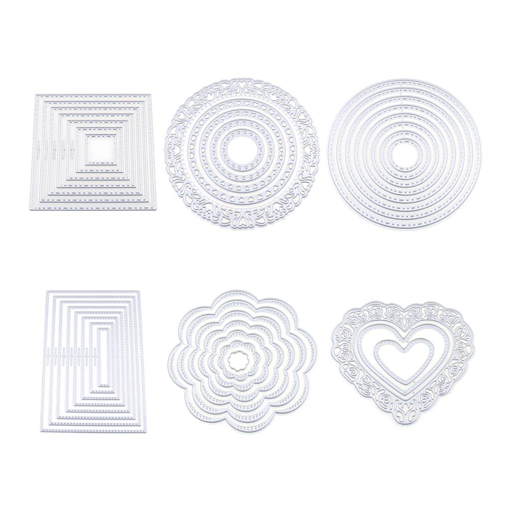 MAOSUO 6-Piece Metal Cutting Dies Set for Scrapbooking - Round, Square, Rectangle, Heart & Flower Shapes - DIY Embossing, Photo Albums, Greeting Cards & Paper Crafts - Perfect for Home Decor, Gift Making & Craft Projects