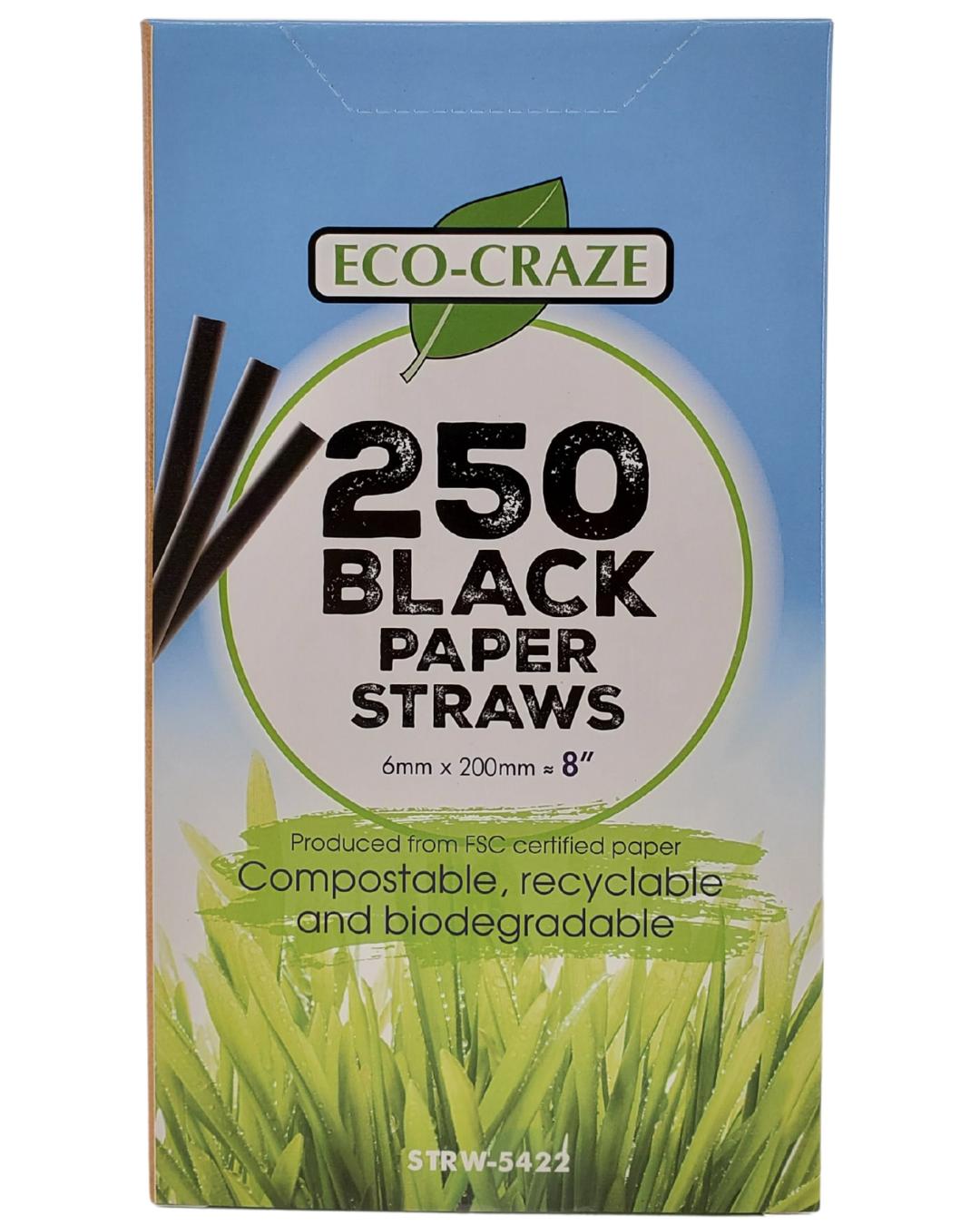 Eco Craze 8 Pack Black Paper Straws 6mm - Biodegradable & Eco-Friendly Drinking Straws for Parties, Restaurants, and Home Use