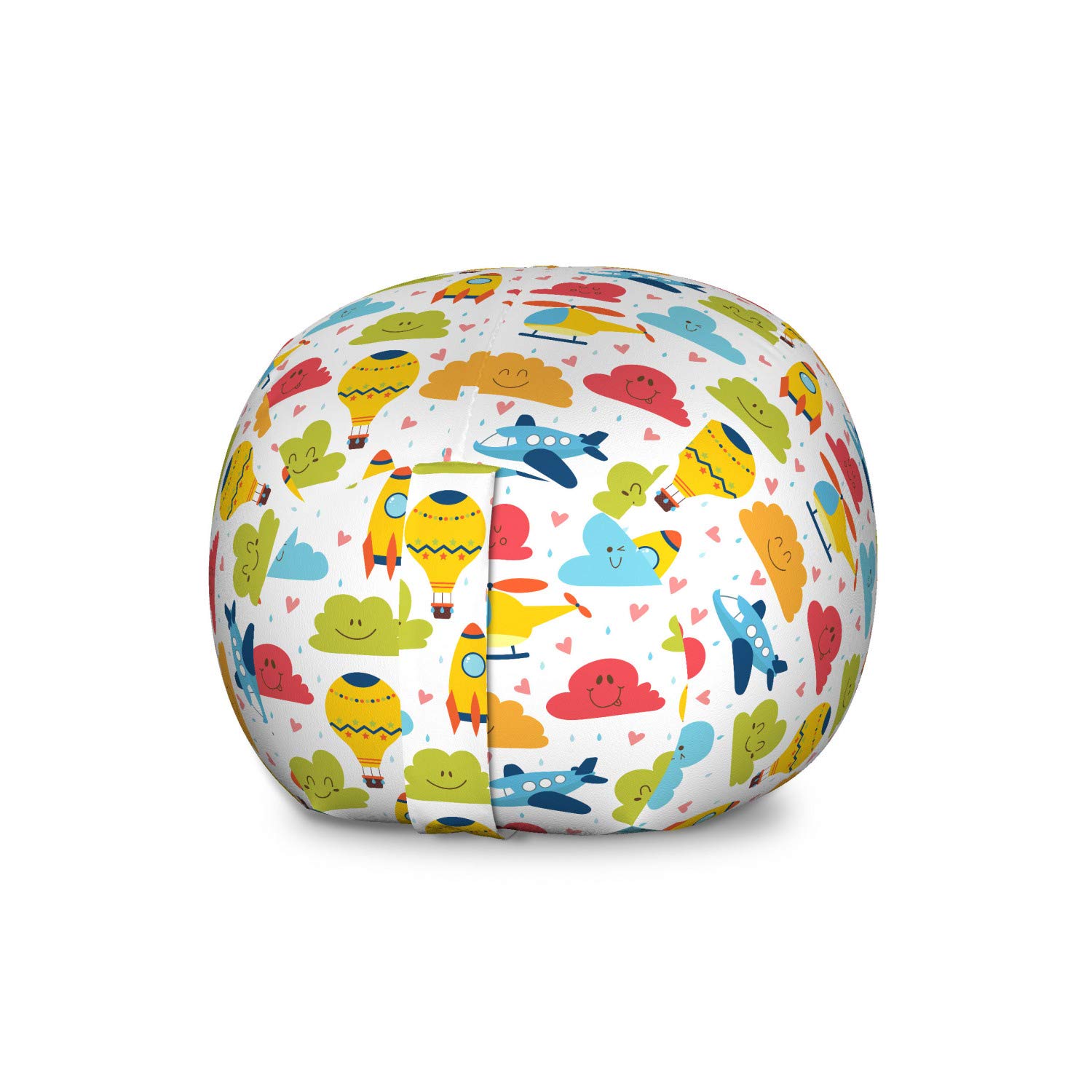 Ambesonne Cartoon Toy Storage Bag Chair - Large Washable Stuffed Animal Organizer with Air Travel Theme (Clouds, Balloon, Airplane, Rocket) - Perfect for Kids' Room, Playroom & Travel Organization