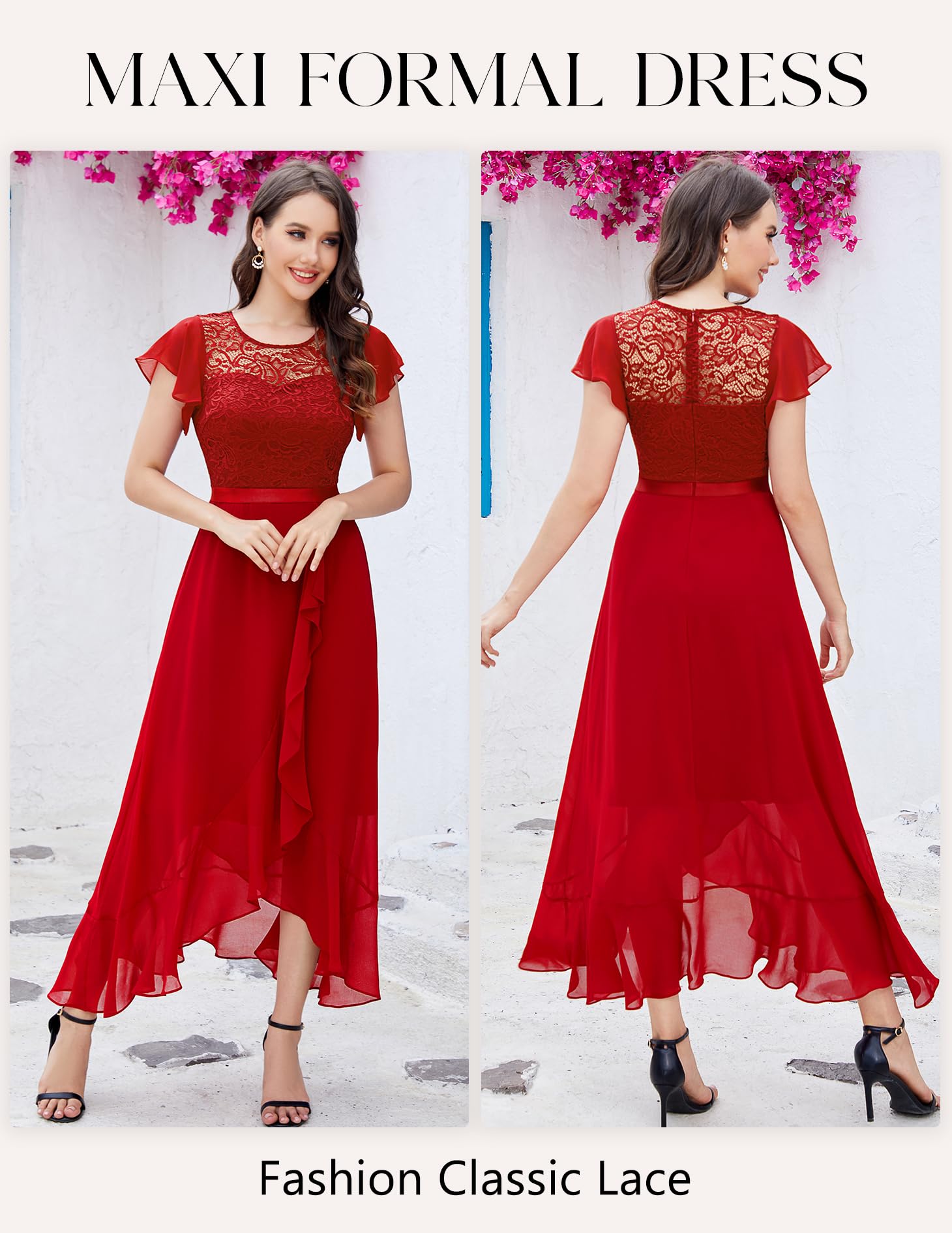 BeryLove Women's Elegant Lace Long Prom Dress with Slit - 2025 Formal Wedding Guest Cocktail Dress for Parties, Galas & Special Occasions