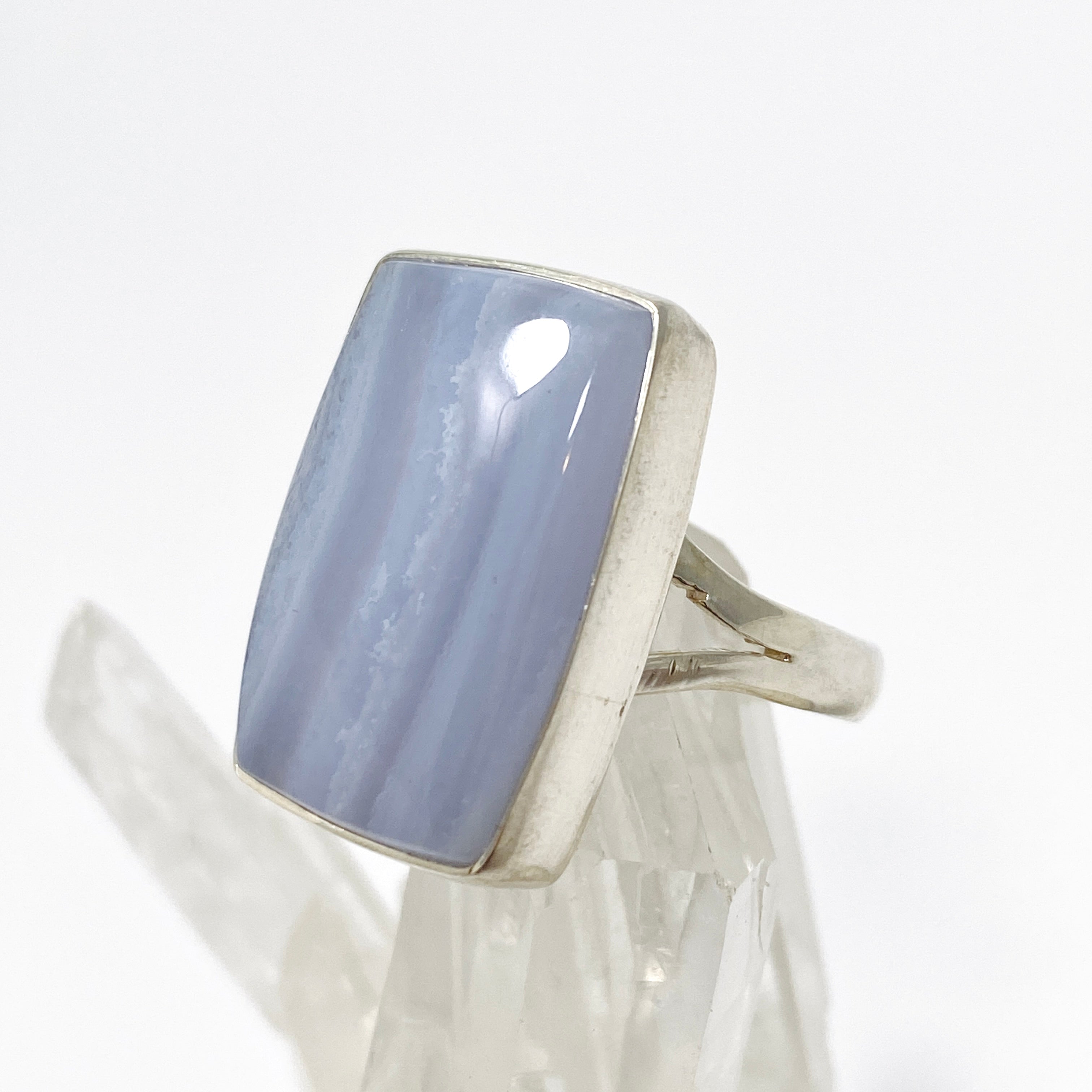 Blue Lace Agate Rectangular Cabochon Ring - Size 8 - KRGJ3382 - Perfect for Boho Jewelry, Wedding Accessories & Everyday Elegance