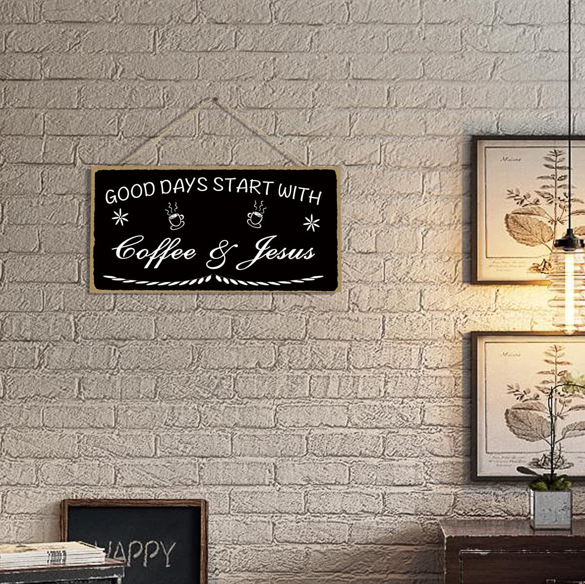 Wooden Coffee Wall Art - 'Good Days Start with Coffee' Sign for Kitchen & Home Decor