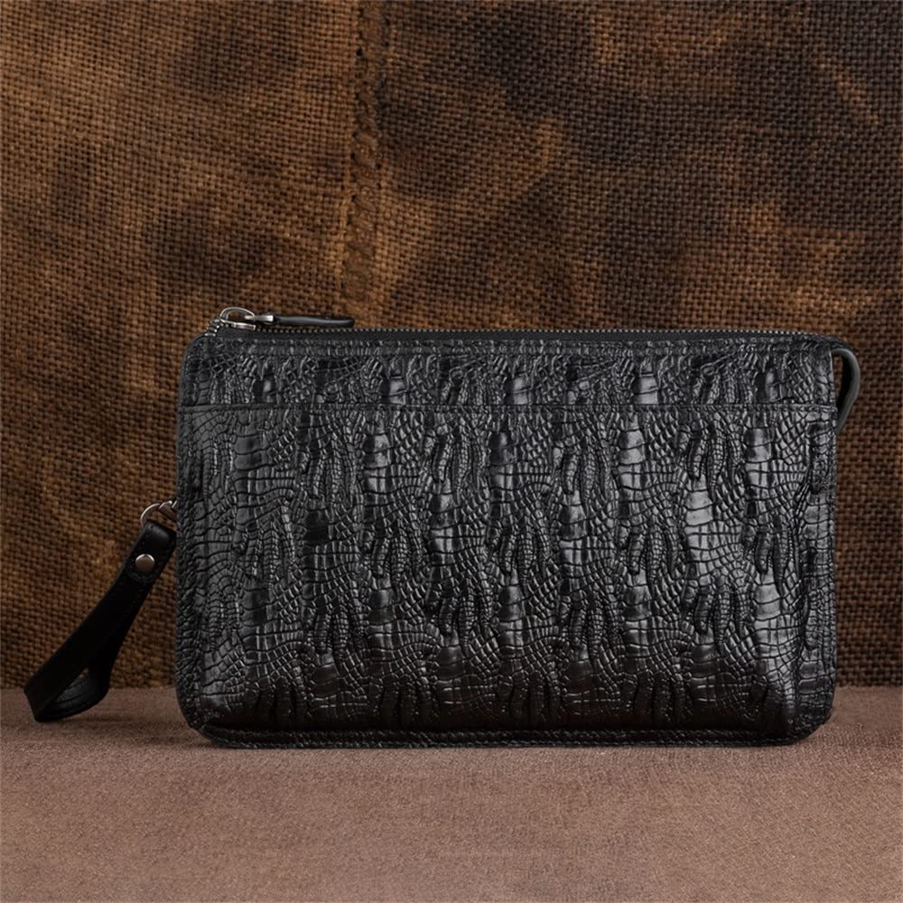 Vintage European & American Style Men's Leather Wallet - Retro Embossed Clutch Bag with Zipper, File Organizer Envelope (16x18x8cm) - Perfect for Business, Travel & Daily Essentials Storage