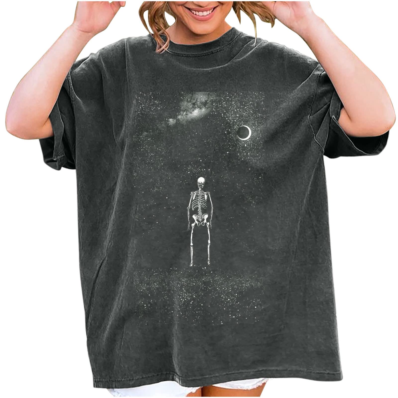 Vintage Women's Summer T-Shirt | Cute Punk Gothic Blouse with Skull & Skeleton Design | Juniors & Teen Girls Casual Tee for Music Festivals, Streetwear & Retro Fashion Outfits