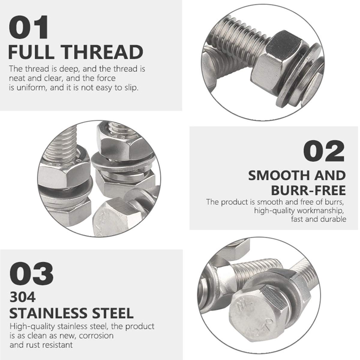 1/4-20x1 Stainless Steel Hex Screws & Nuts Kit (10 Sets) - for DIY & Repairs