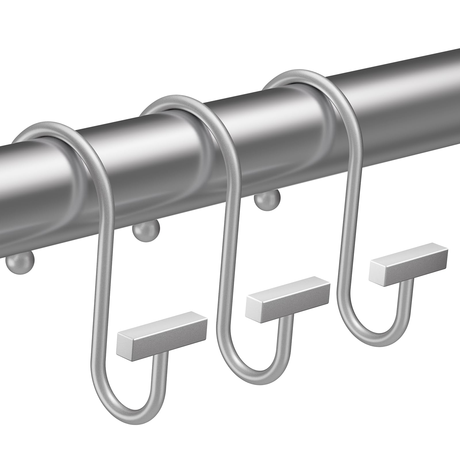 12PCS Silver Shower Curtain Hooks - Rust Proof T-Bar Design for Bathroom, Kitchen & Wardrobe | Elegant Curtain Rings for Easy Installation | Perfect for Home, Hotel & Dorm Decor
