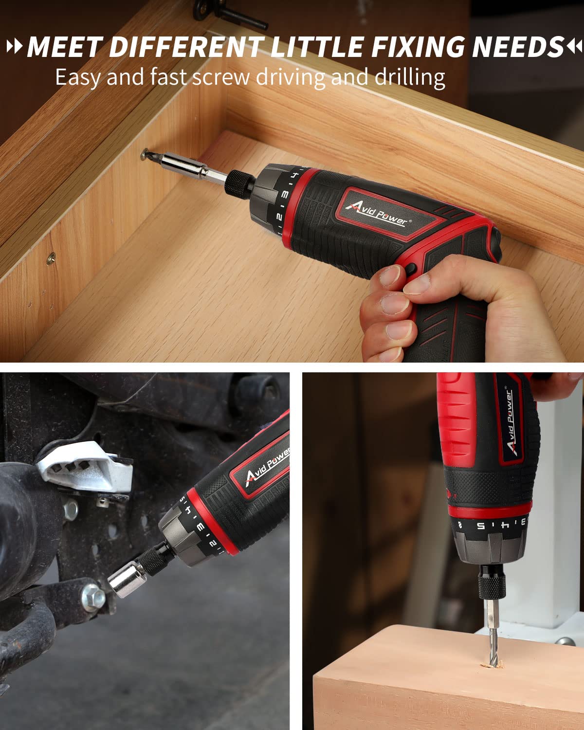 AVID POWER 4V Rechargeable Cordless Electric Screwdriver Kit with 44-Piece Accessories - 5.65Nm Torque, 5+1 Speed Settings, LED Light & Ergonomic Handle for DIY Projects, Furniture Assembly, Electronics Repair, and Home Improvement