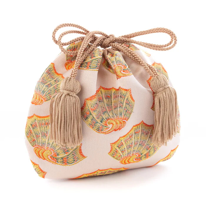 Nishijin Woven Small Drawstring Shell Pouch - Handmade in Kyoto, Japan | Traditional Japanese Craft Purse for Coins, Jewelry & Travel Essentials