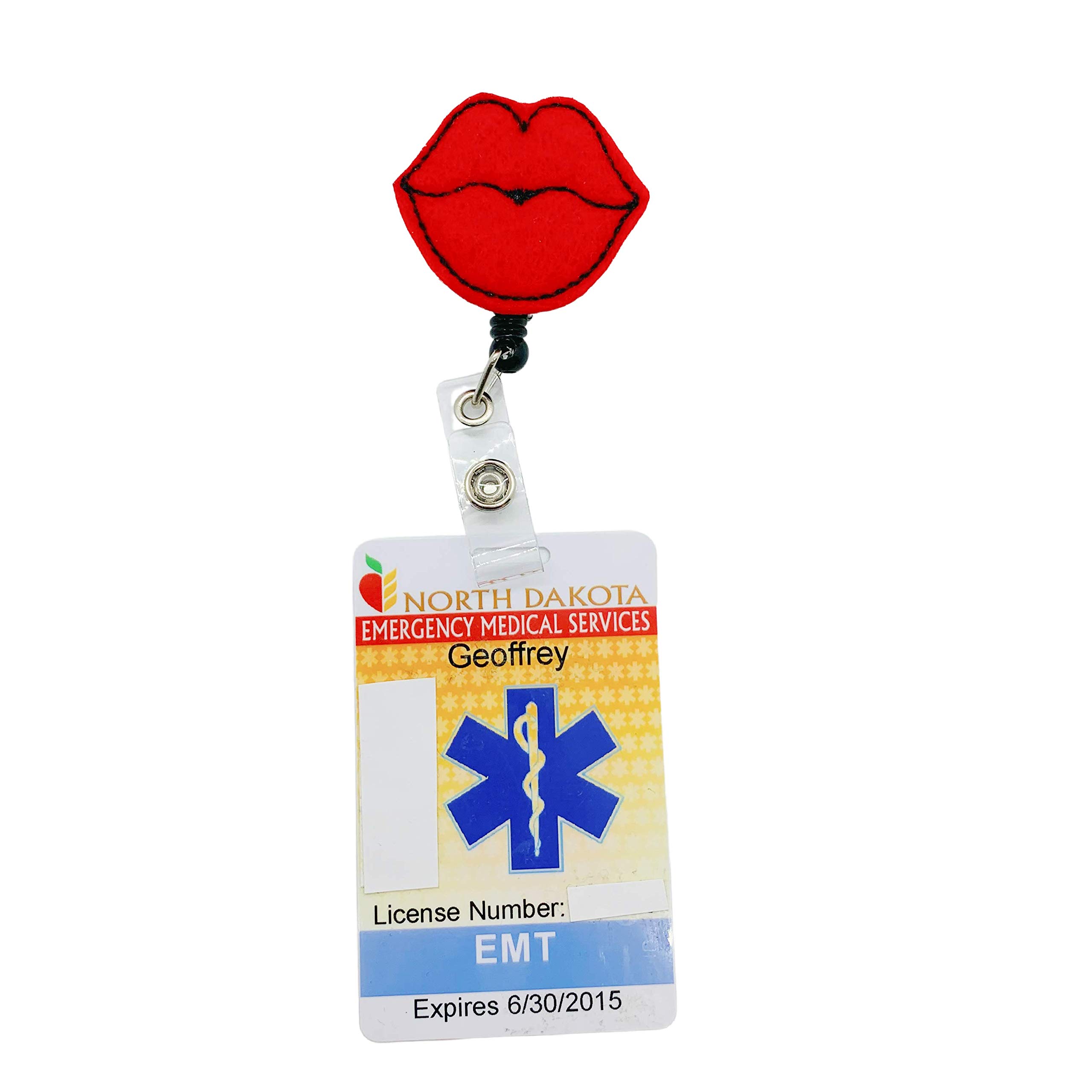 Retractable Badge Reel with Red Lips Design - Perfect for Nurses, Teachers & Office ID Holders - Hands-Free Convenience for Work & Events