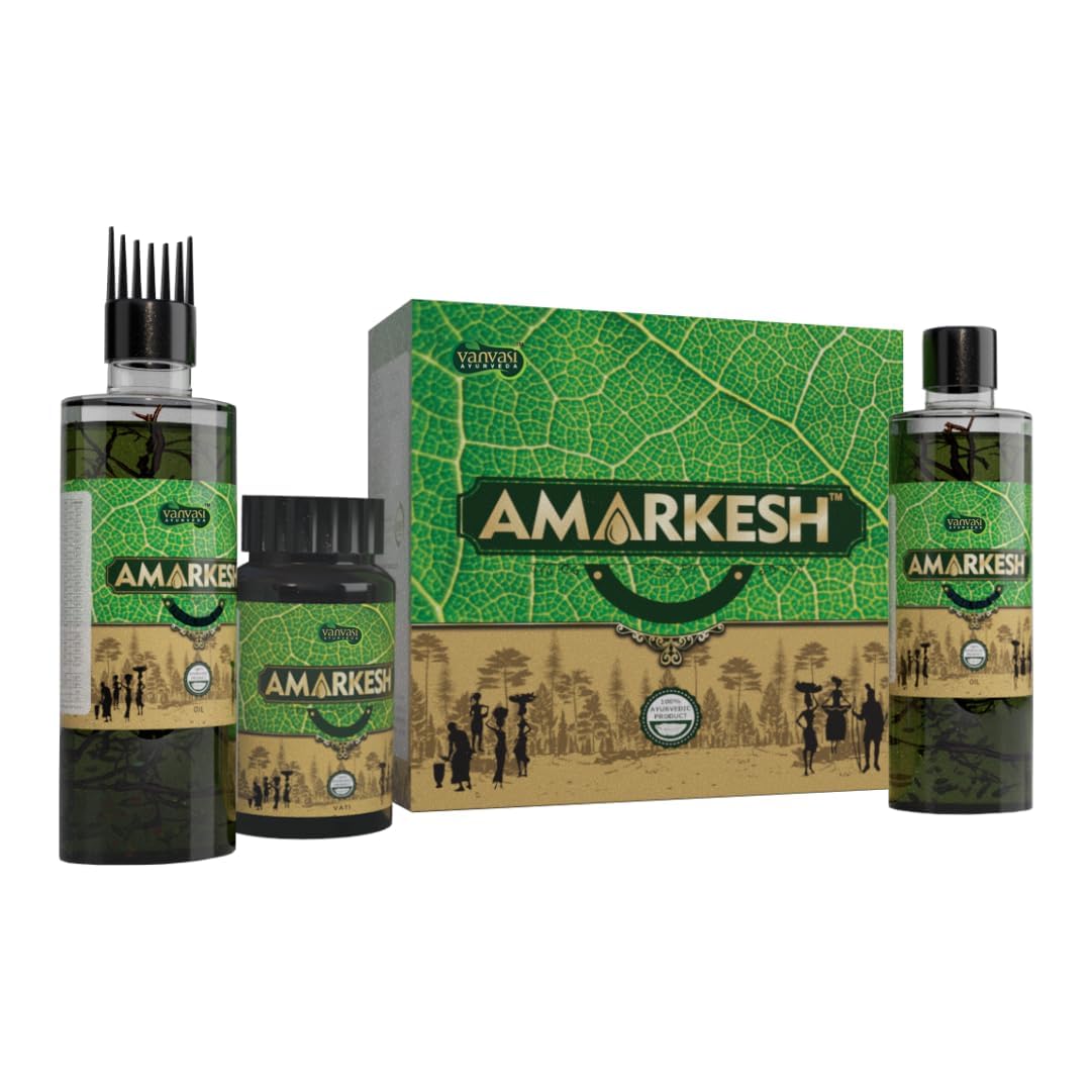 VANVASI AYURVEDA Amarkesh Tribal Oil with Ayurvedic Vati - Natural Hair Growth Oil for Long, Thick, Strong & Shiny Hair | Herbal Treatment for Hair Loss & Scalp Care | Perfect for Daily Hair Nourishment & Styling