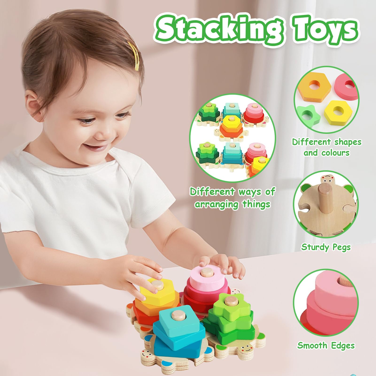 Montessori Wooden Toys for 1-2 Year Olds - Educational Baby Toy Set with Xylophone, Stacking Blocks, Sorting Game, Fishing Toy & Flash Cards | Toddler Learning Activities for 12-24 Months Boys & Girls | Perfect for Early Childhood Development & Playtime Fun
