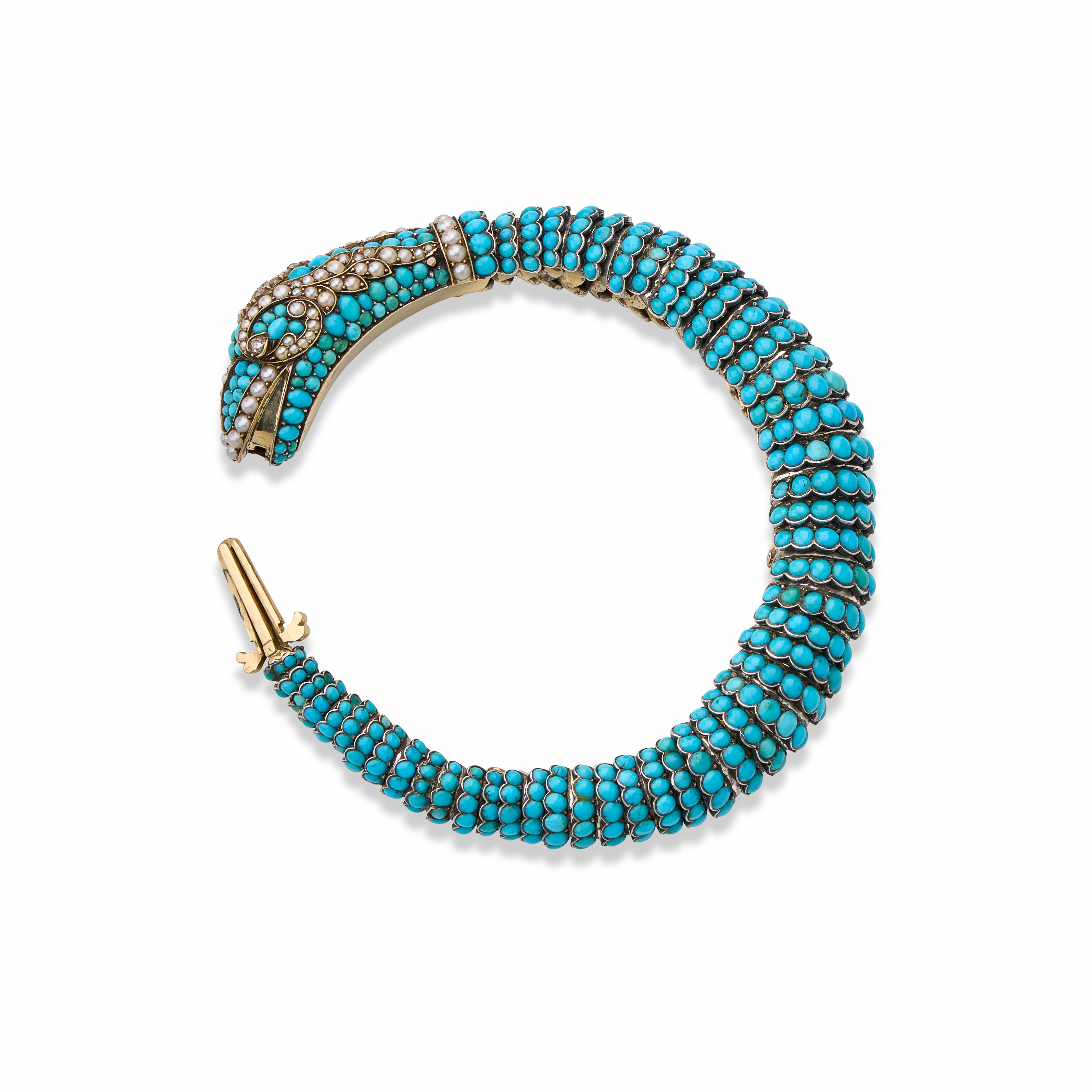 Vintage Turquoise Diamond Pearl Snake Bracelet - Elegant Jewelry for Women, Perfect for Parties, Weddings & Special Occasions