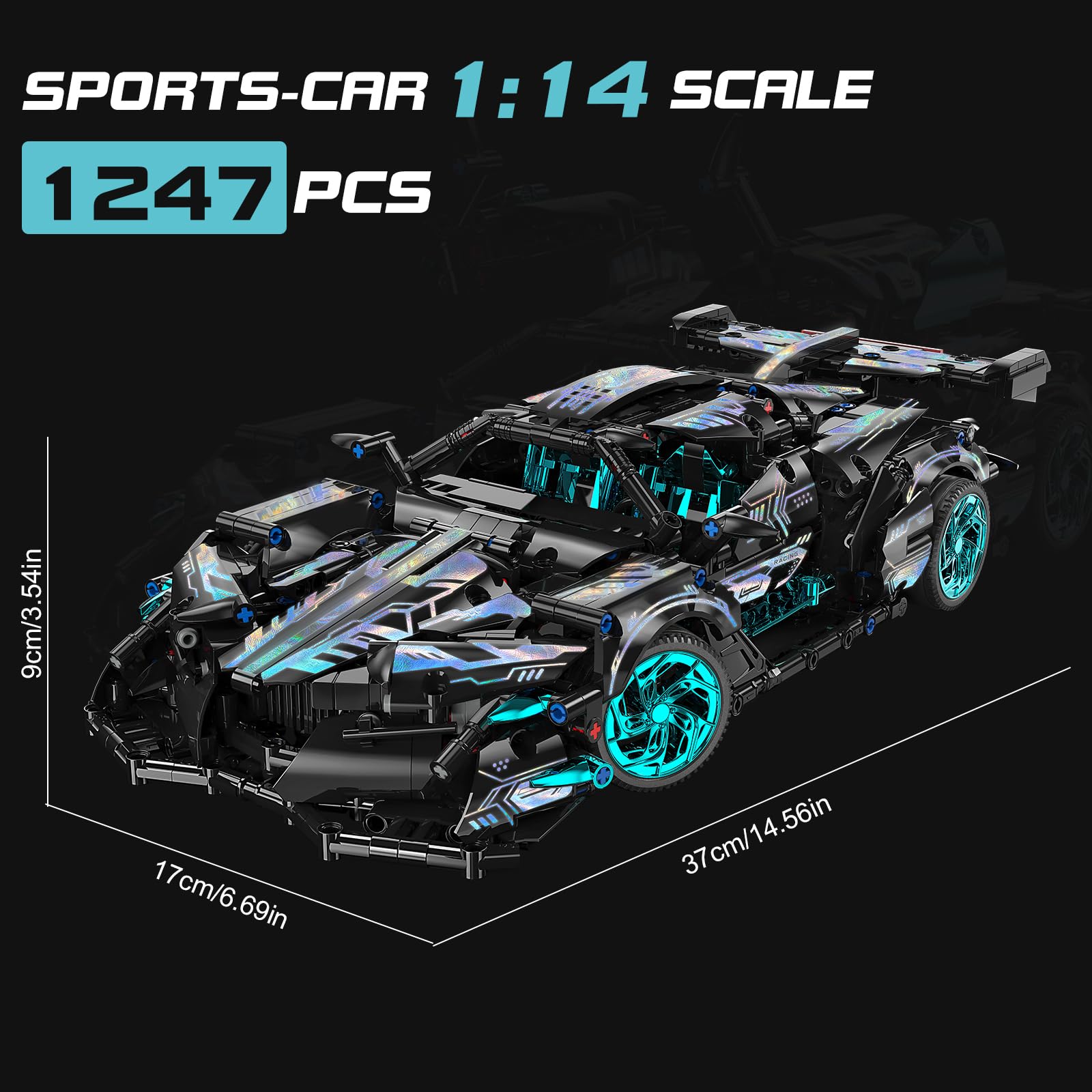 KLYK 1:14 Super Car Building Blocks Set for Adults - MOC Technic Racing Car Model, Sports Car Construction Toy for Boys, Girls, Teens & Men | DIY Collector's Gift, Birthday Present, Home Display & STEM Learning Activity