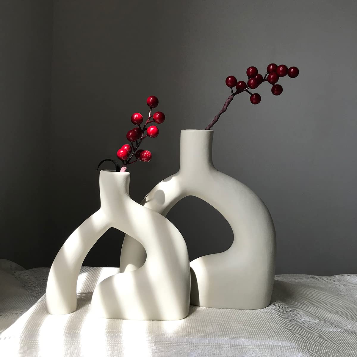 Modern Minimalist Ceramic Vases Set of 2 - Abstract Body Language Design Geometric Home Decor for Living Room, Office Desk | Housewarming Gift (Large + Small) - Perfect for Centerpieces, Wedding Decor & Shelf Styling