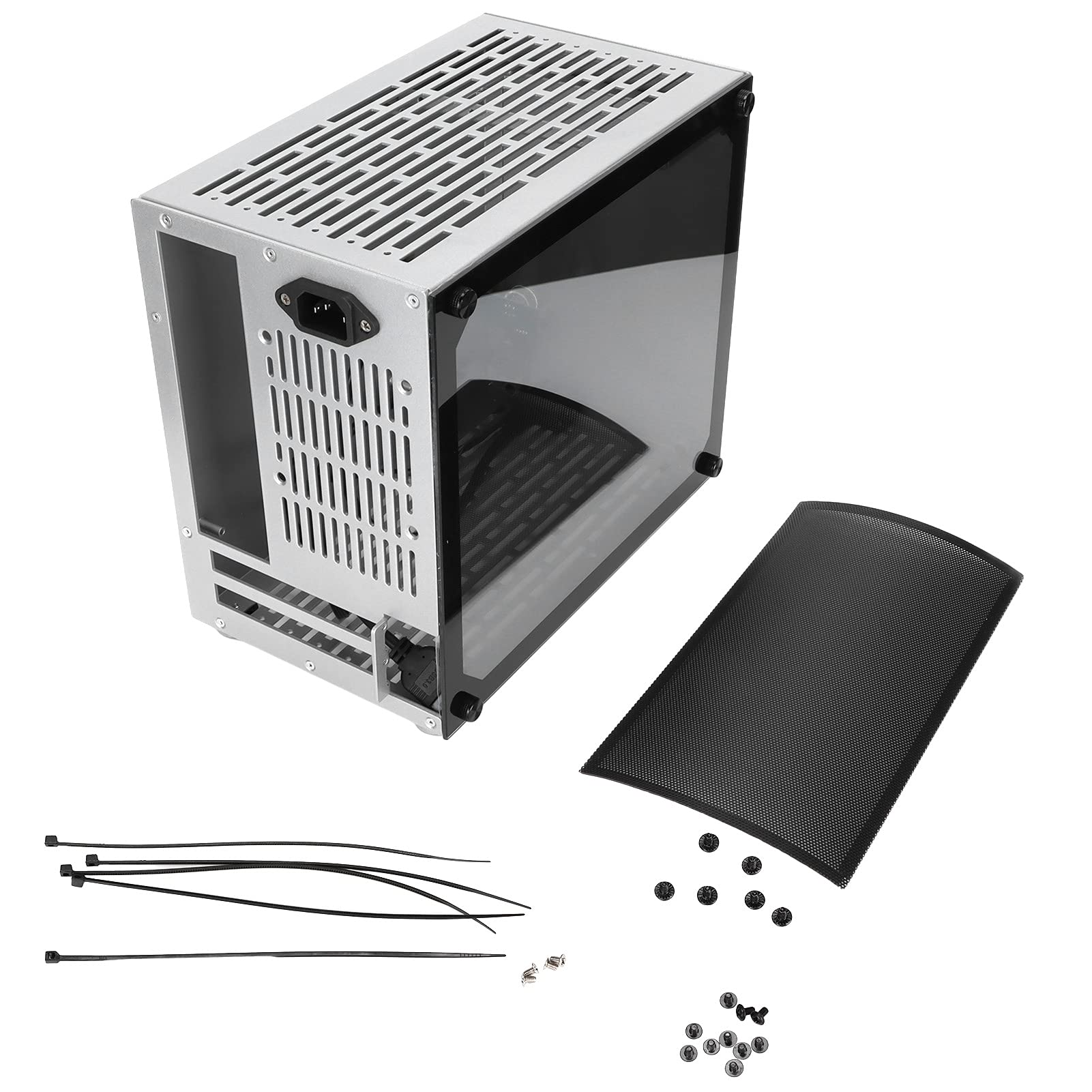Tempered Glass Mini ITX Computer Case - Portable Small Chassis for Desktop PC with Transparent Side Panel (110-240V) | Perfect for Gaming, Home Office & Compact Workspaces