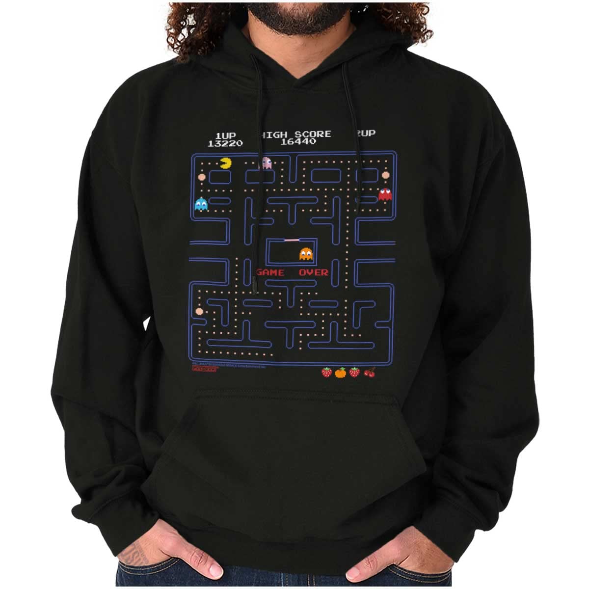 Brisco Brands PACMAN Game Over Retro Video Gaming Hoodie Sweatshirt for Women & Men - Comfortable Unisex Pullover for Arcade Lovers, Gamers & 80s Nostalgia Fans