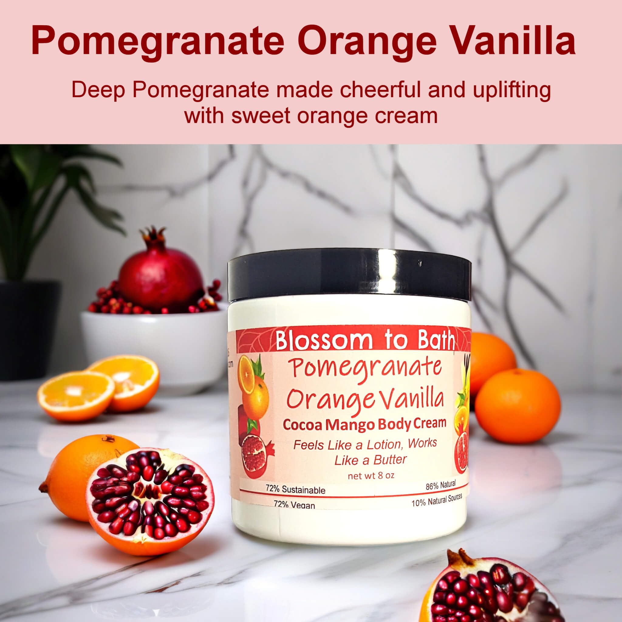 Natural Pomegranate Orange Vanilla Cocoa Mango Body Cream (8oz) - Moisturizing Lotion & Body Butter with Juicy Fruity Scent - Perfect for Dry Skin Care & Daily Hydration