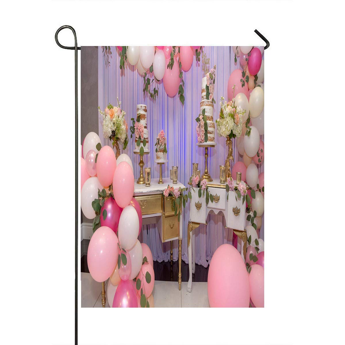 ECZJNT Happy Birthday Garden Flag - 28x40 Inch Outdoor Decoration with Cake & Balloons for Home Parties, Yard Celebrations & Festive Events