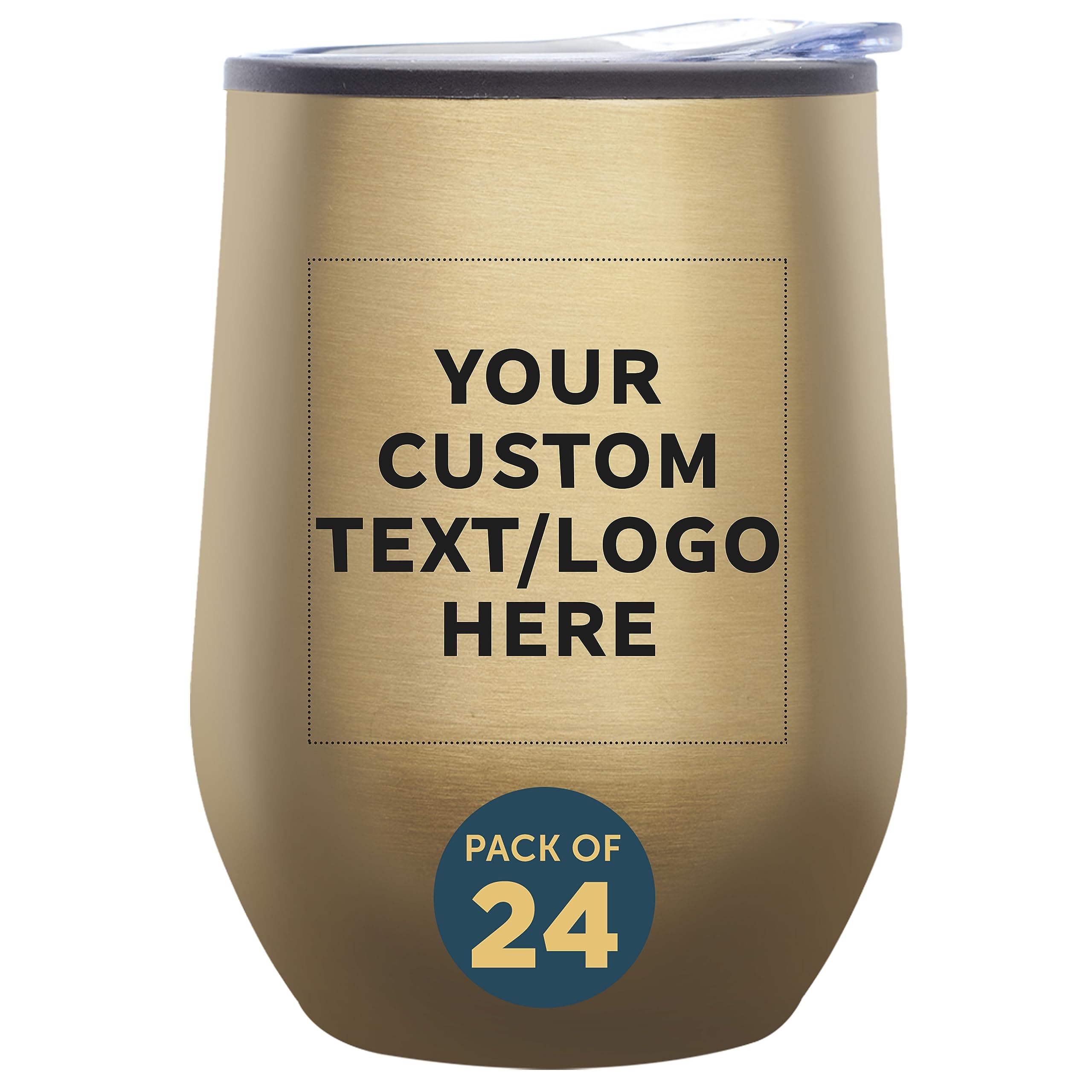 Personalized 12 oz Stemless Wine Tumblers Set of 24 - Insulated Gold Custom Drinkware for Wine, Cocktails, Hot & Cold Beverages - Perfect for Weddings, Parties, Restaurants & Corporate Events