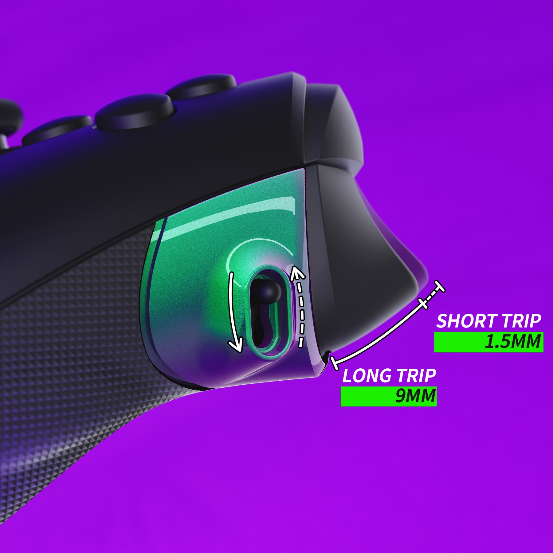 eXtremeRate Flexor Clicky Rubberized Side Rail Grips & Trigger Stop Kit for Xbox Series X/S Controller - Diamond Textured Chameleon Green Purple Anti-Slip Ergonomic Handle Grips for Xbox Core Controller (PX3Q3007P) - Perfect for Gaming, Competitive Play & Long Sessions