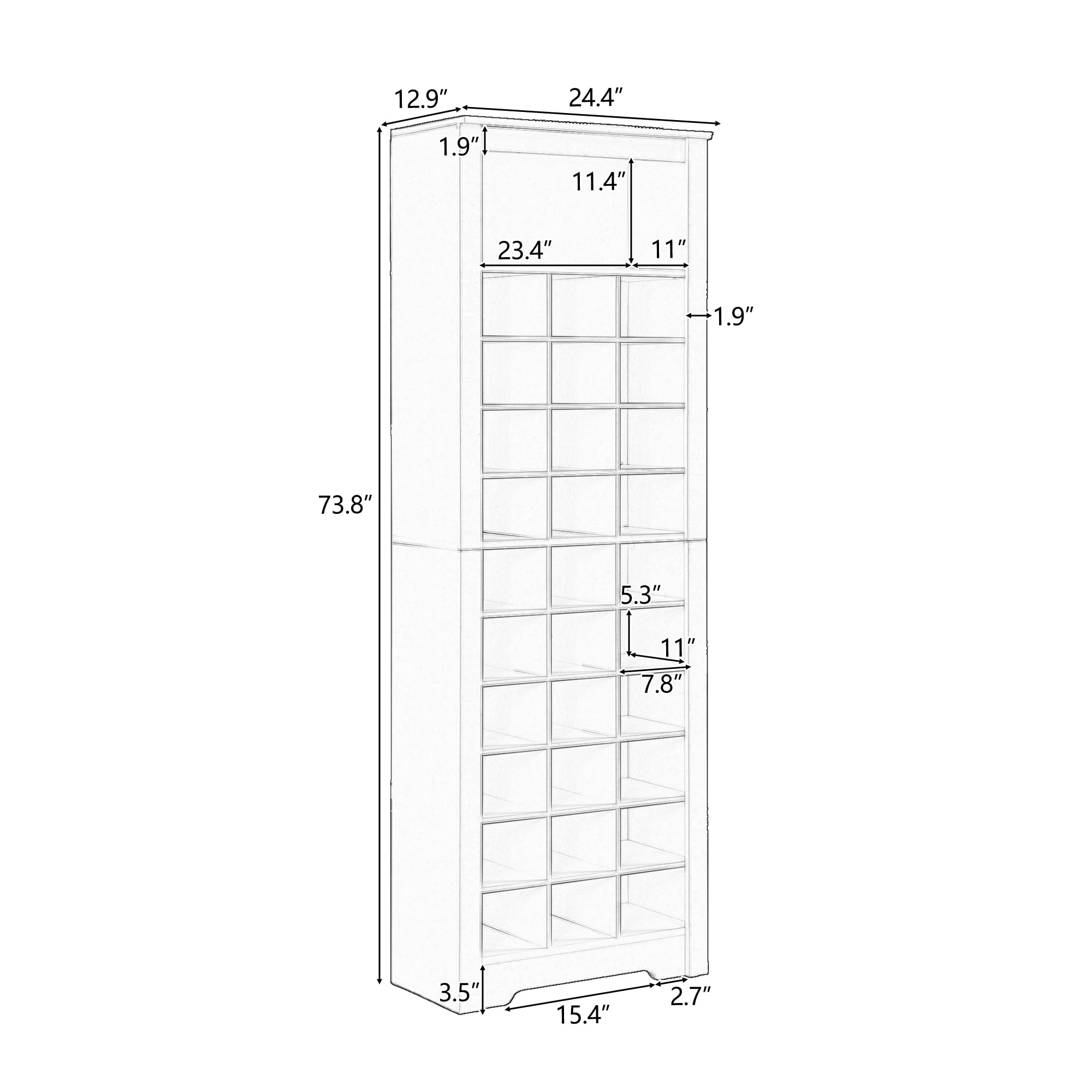 10-Tier Wooden Shoe Storage Cabinet with 30 Cubbies - Freestanding Tall Shoe Rack Organizer for Entryway, Living Room, Bedroom - Space Saving Shoe Shelf for Sneakers, Boots & Heels (Black)
