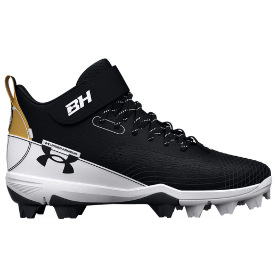 UnderArmour Boys' UA Harper 7 Mid RM Jr. Baseball Cleats - Black (3025598-001) | Lightweight & Durable for Baseball Games & Practice