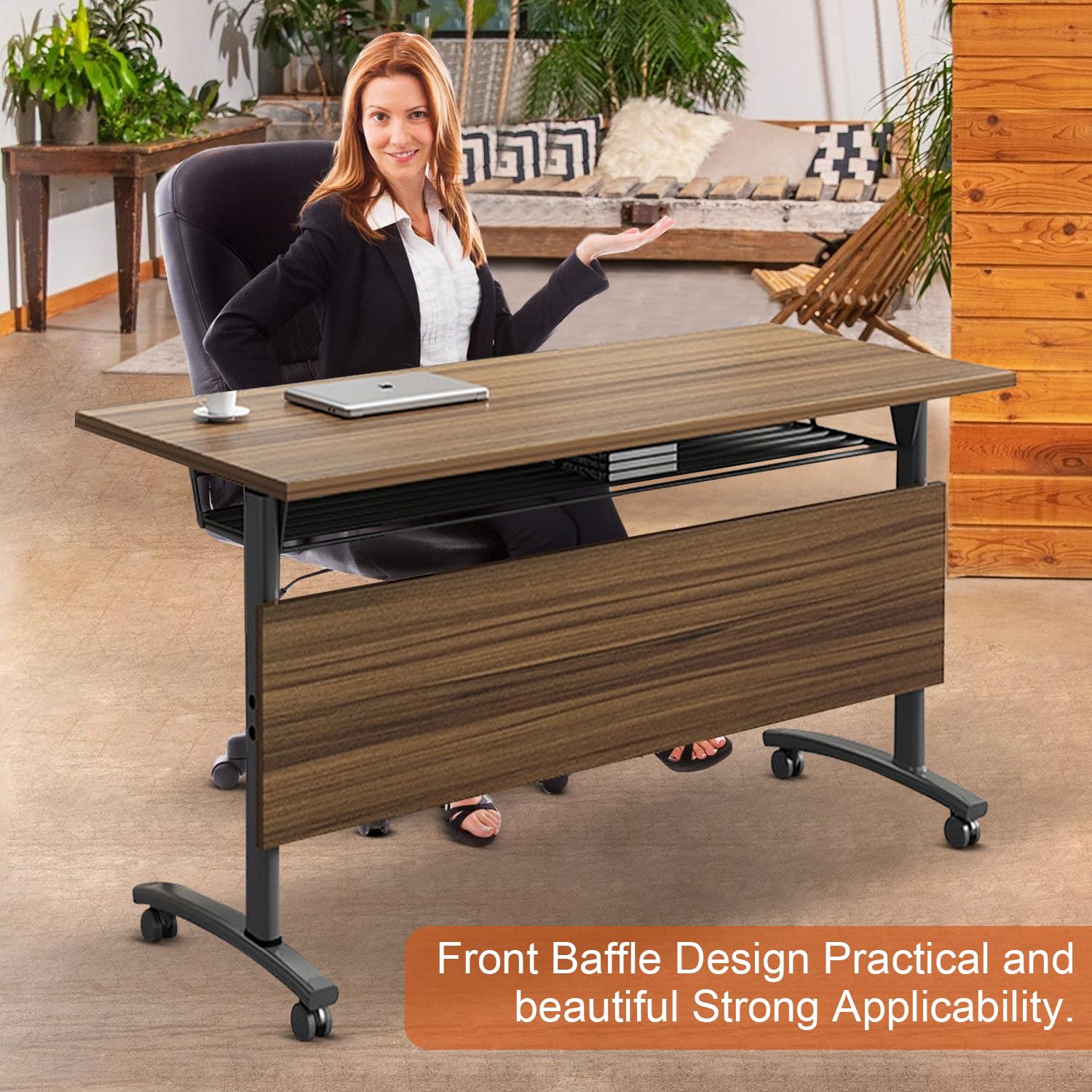 Foldable Conference Tables 4-Pack - 55.1x23.6x29.5 Inch Mobile Meeting Tables with Silent Locking Wheels & Flip Top Design - Modern Portable Seminar Training Tables for Office, Classroom, Event Space & Business Meetings