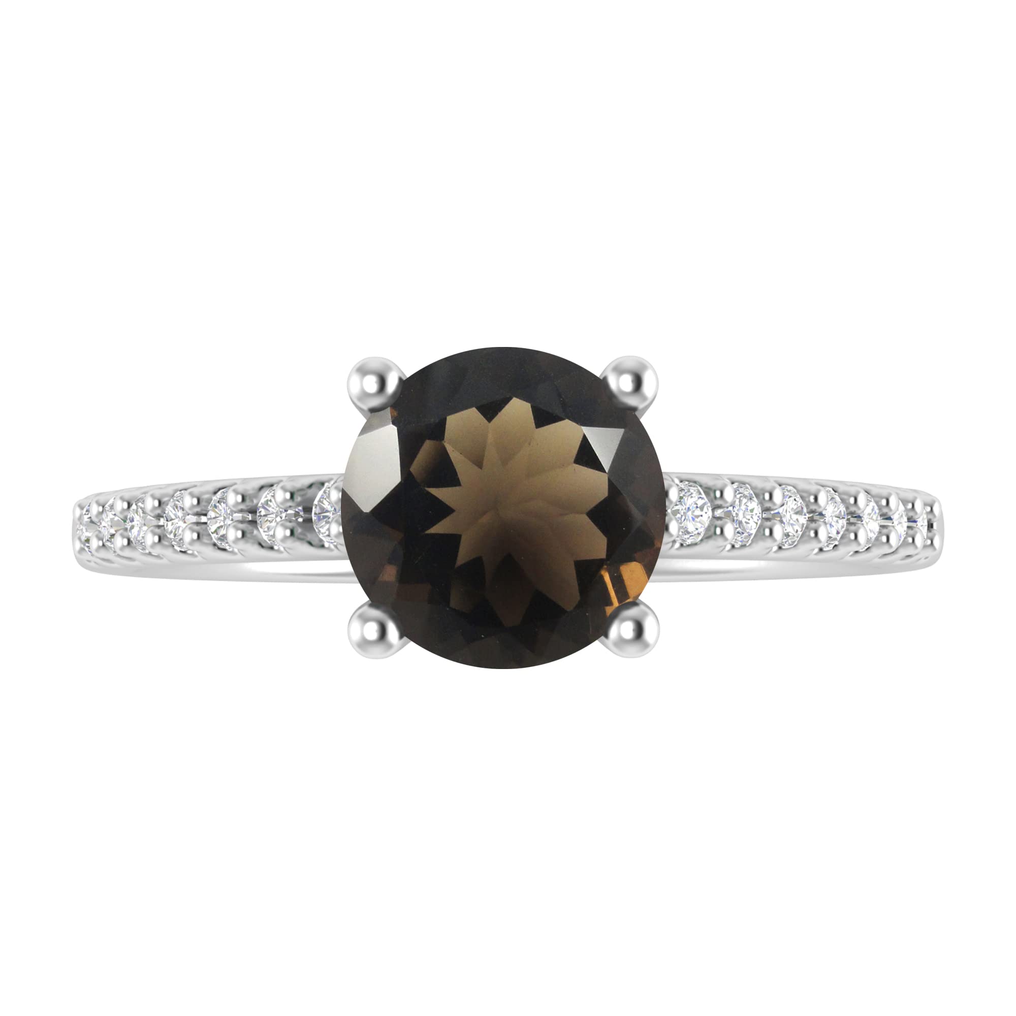 Natural Smoky Quartz & White Topaz Sterling Silver Engagement Ring for Women - Perfect for Proposals, Weddings, Anniversaries & Special Occasions