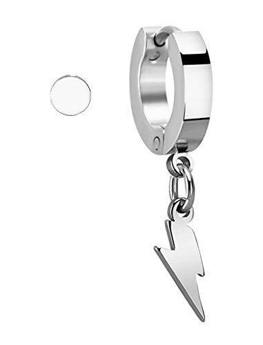 Dangling Thunderbolt Large Huggie Hoop & Illusion Plug Stud Earrings - Silver Tone Stainless Steel Earrings for Women | Perfect for Parties, Date Nights & Everyday Wear