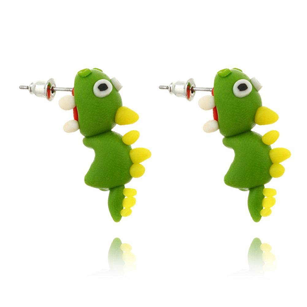 Lbaby 3D Clay Earrings - Soft Pottery Animal Cartoon Stud Earrings | Green Worm Design | Unique Handmade Jewelry for Women & Girls | Perfect for Casual Wear, Parties & Gifts