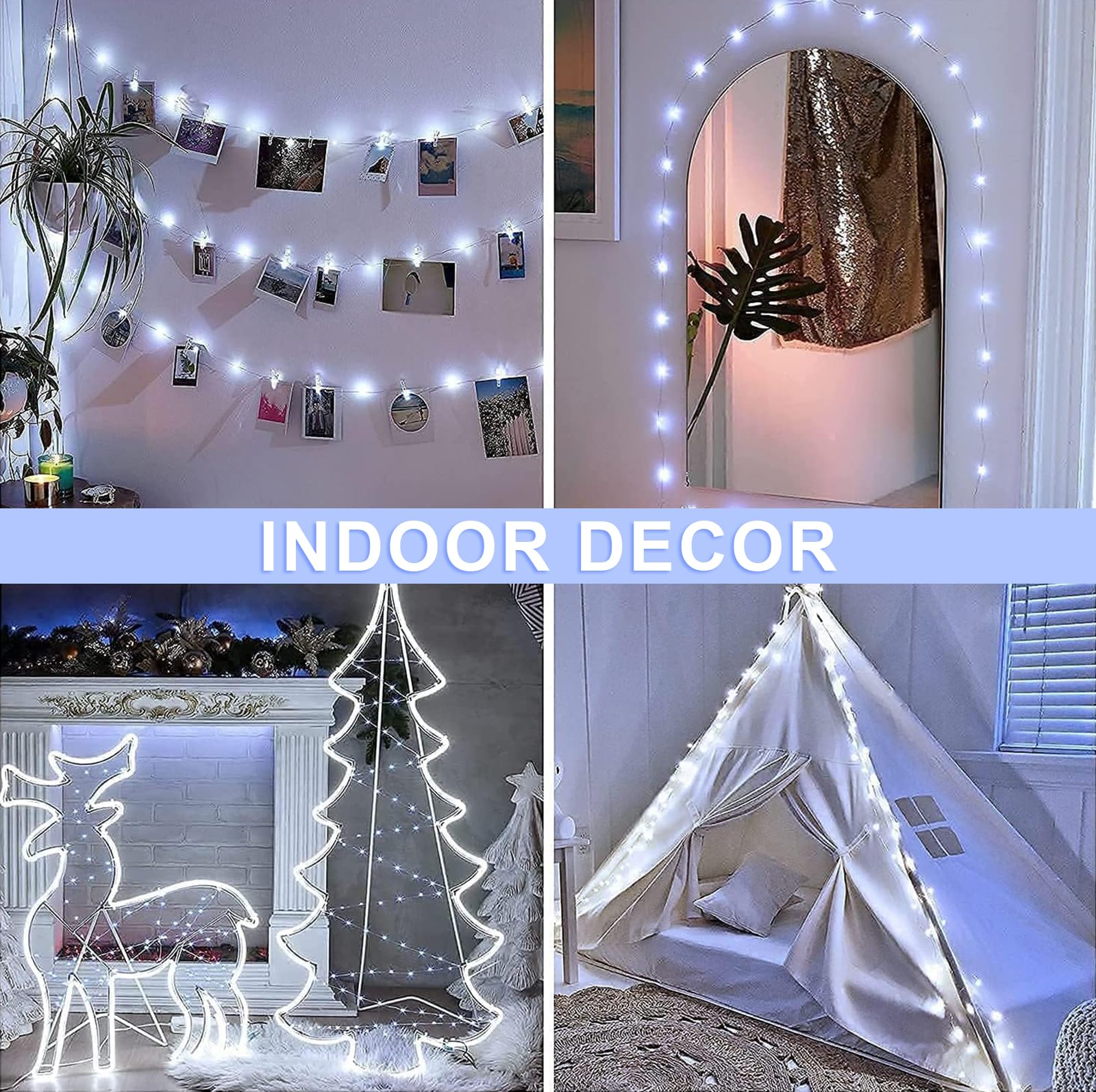 JMEXSUSS 2 Pack 200 LED 66ft Battery Operated Fairy Lights with Remote - 8 Lighting Modes, White Twinkle String Lights for Bedroom Decor, Ceiling Centerpiece, Christmas Tree, Indoor & Outdoor Use (Perfect for Weddings, Parties, and Home Ambiance)