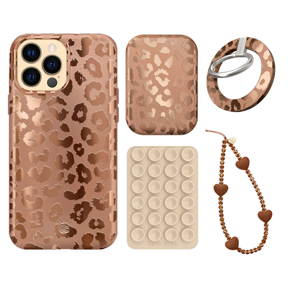 Bronze Chrome Leopard iPhone Case with Grip - Stylish Protective Cover for iPhone 13/14/15 Pro Max - Perfect for Everyday Use, Travel, and Fashion Accessories