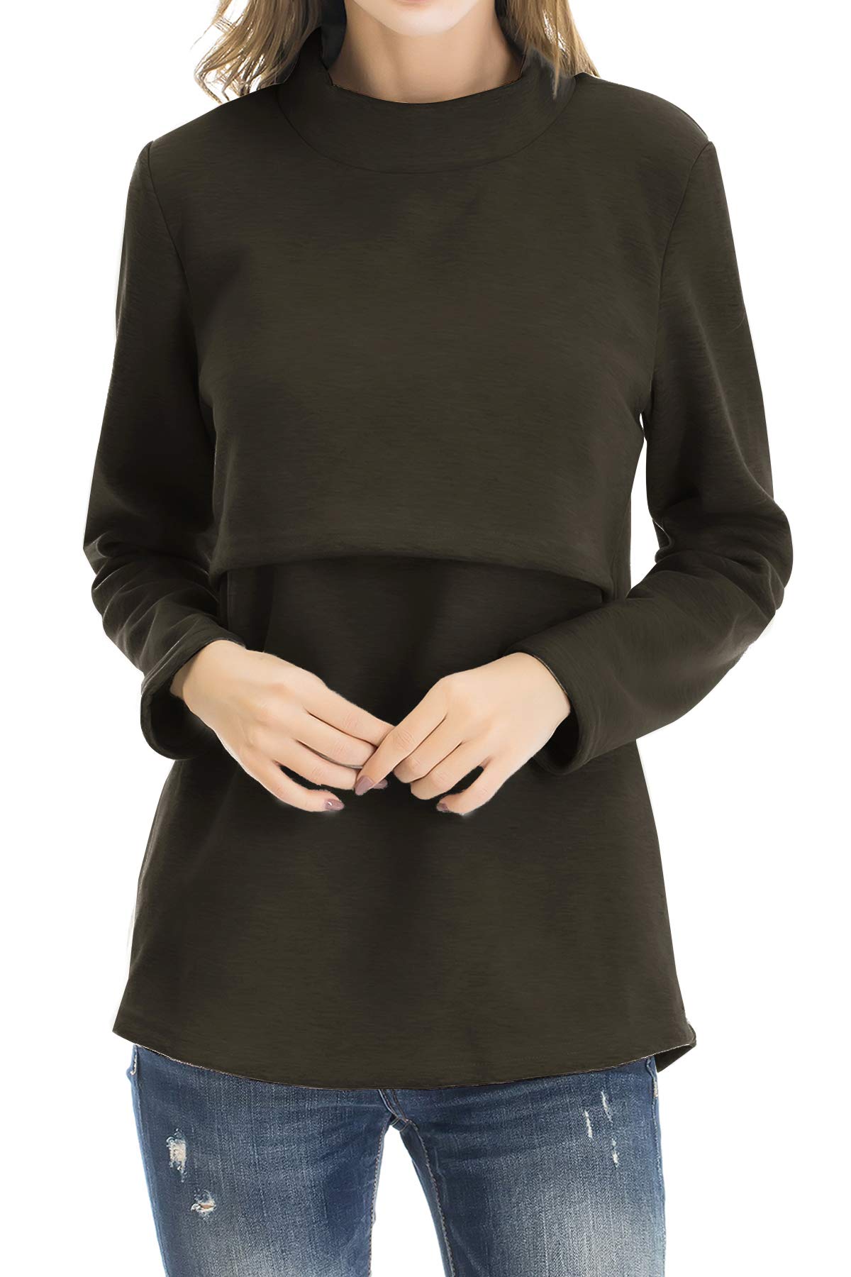 Smallshow Women's Fleece Nursing Tops - Soft Long Sleeve Breastfeeding Shirts for Maternity & Nursing Comfort | Perfect for Nursing at Home, Outdoors & Daily Wear