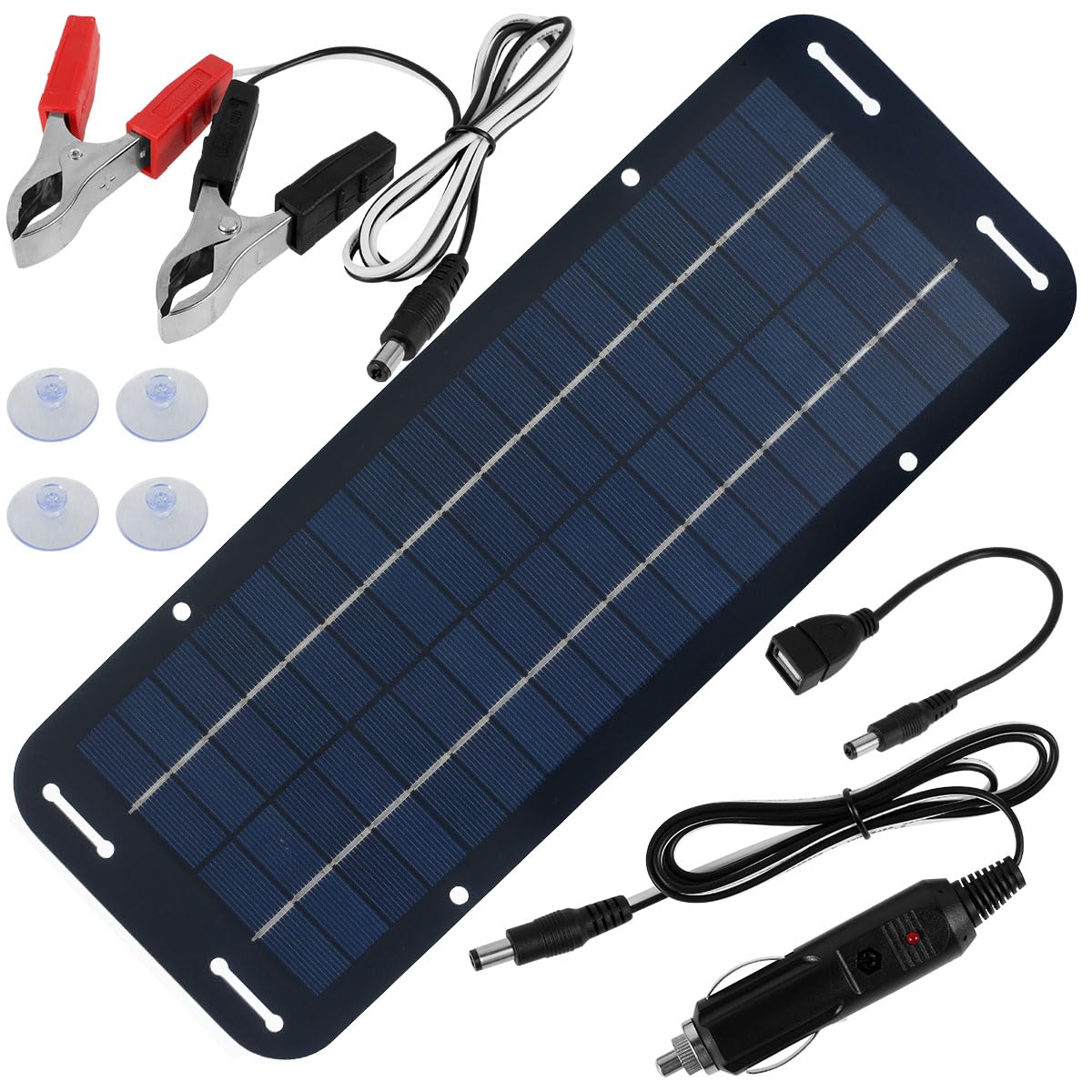 12V 30W Solar Panel Kit with 4 Suction Cups - IP65 Waterproof Solar Trickle Charger for Car, RV, Boat, Trailer & Tent - High-Efficiency Portable Solar Battery Charger | Perfect for Camping, Road Trips & Outdoor Power Supply