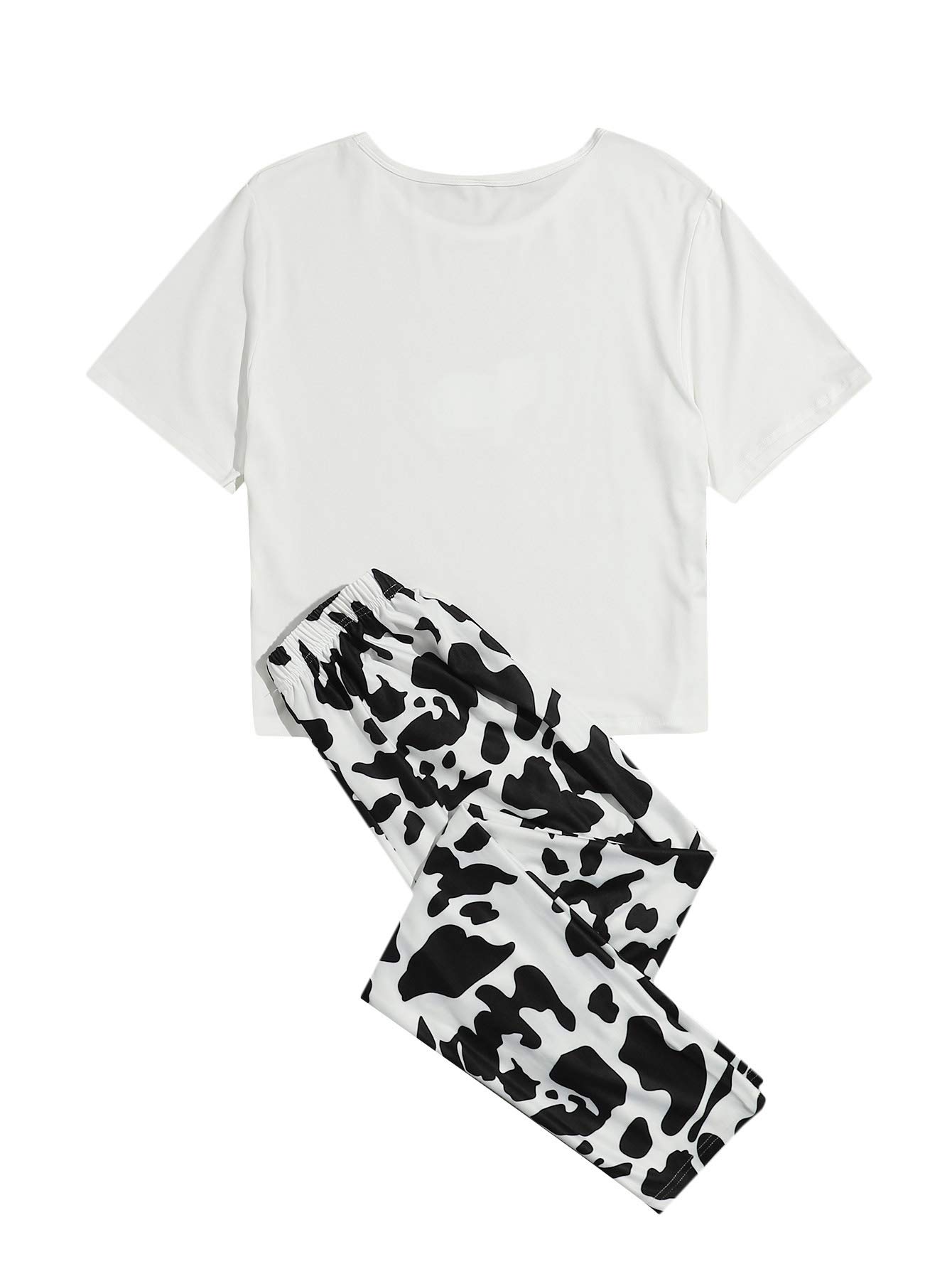 WDIRARA Women's Pajama Set - Soft Sleepwear with Closed Eyes Print, Short Sleeve Tee and Pants for Lounge, Sleep & Relaxation at Home