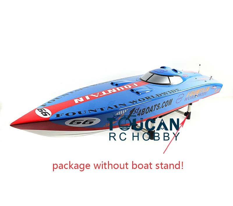 26CC Gas Powered RC Racing Boat with Fiber Glass Hull - Blue Red White Design, Shaft Water Cooling System, 45-50km/h Speed, 1280x340x245mm (DIY Model for Lakes & Ponds Racing)
