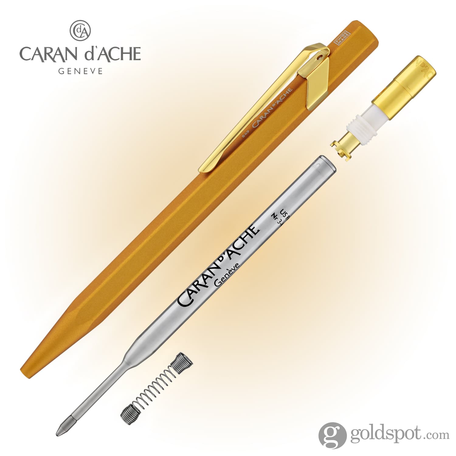 Premium Caran d'Ache 849 Metal Collection Gold Ballpoint Pen - Luxury Writing Instrument for Professionals, Gifts & Office Use