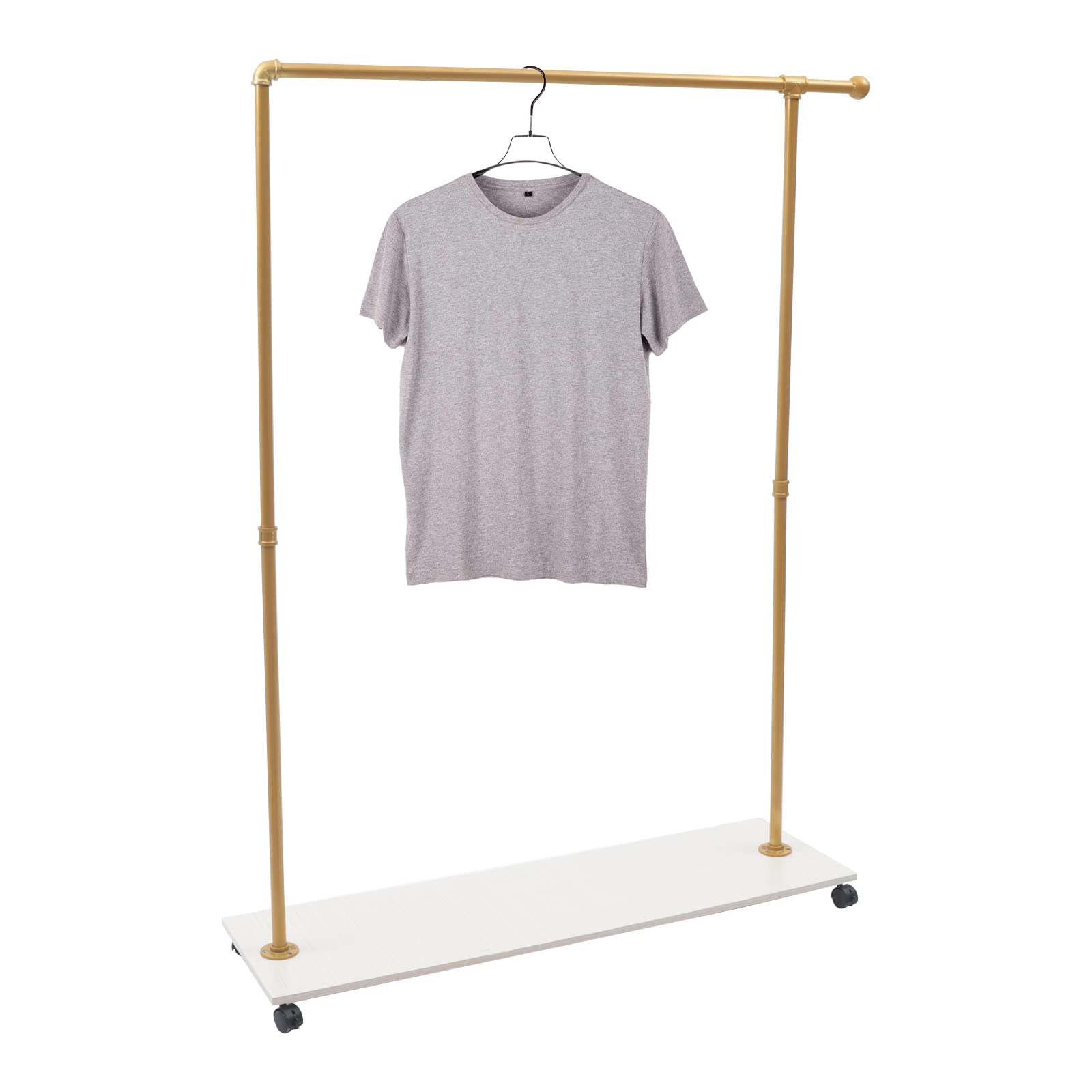 Heavy Duty Gold Garment Rack with Wood Board - Commercial Grade Iron Clothes Rack for Clothing Storage & Display - Freestanding Metal Wardrobe for Retail Stores, Boutiques, and Home Closet Organization