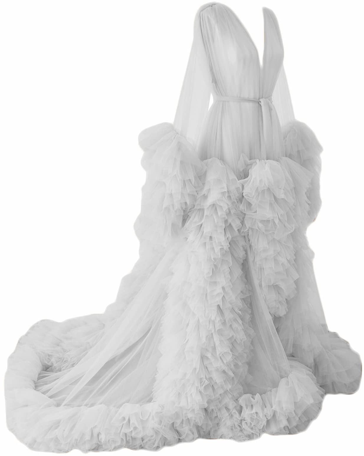 Elegant Maternity Dress for Photoshoot - Long Sleeve Tulle Robe Bridal Lingerie Pregnancy Gown for Baby Shower, Maternity Shoot & Special Occasions