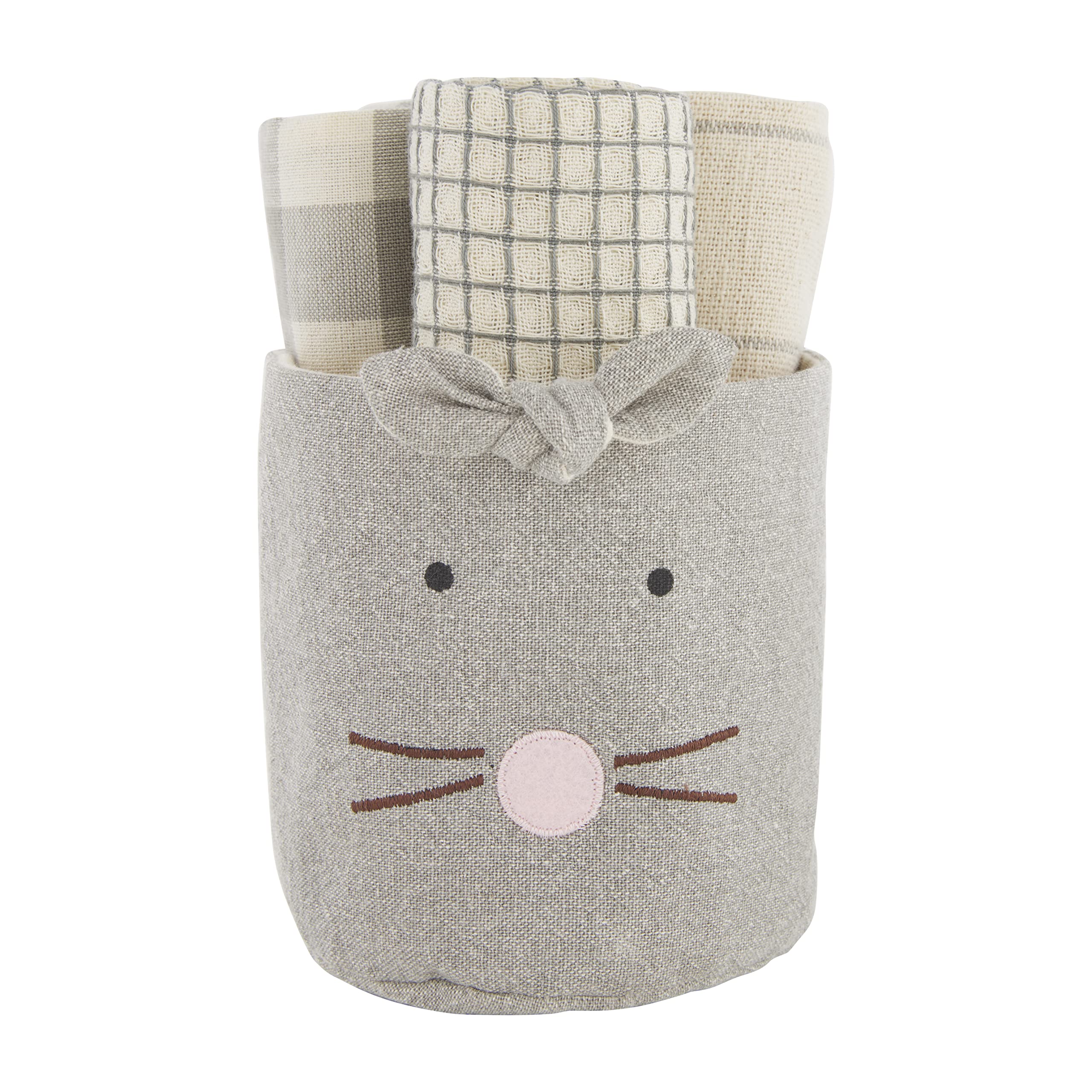 Easter Bunny Bucket Towel Set by Mud Pie - Gray, 4.25